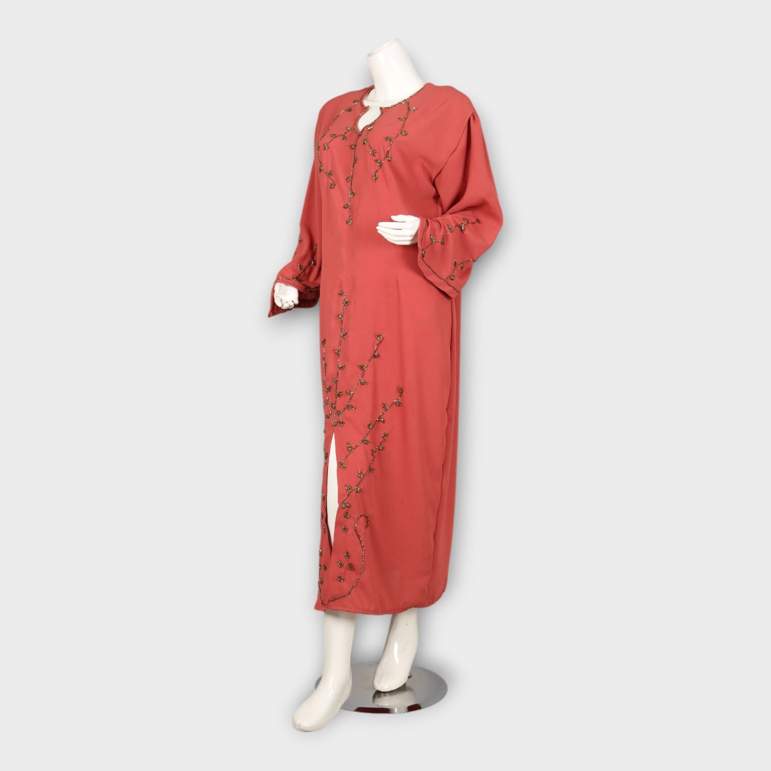 Dusty Rose Embroidered Modest Dress with Side Slit