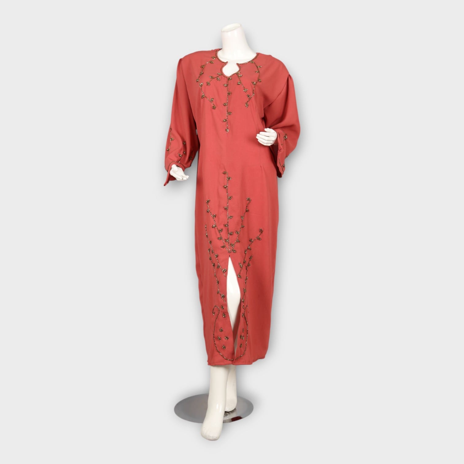 Dusty Rose Embroidered Modest Dress with Side Slit