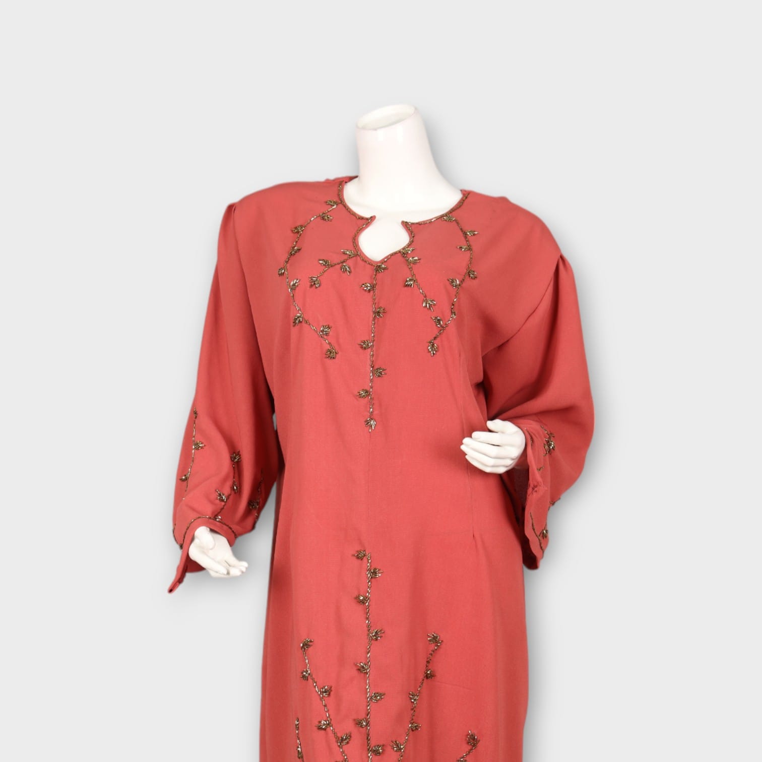 Dusty Rose Embroidered Modest Dress with Side Slit