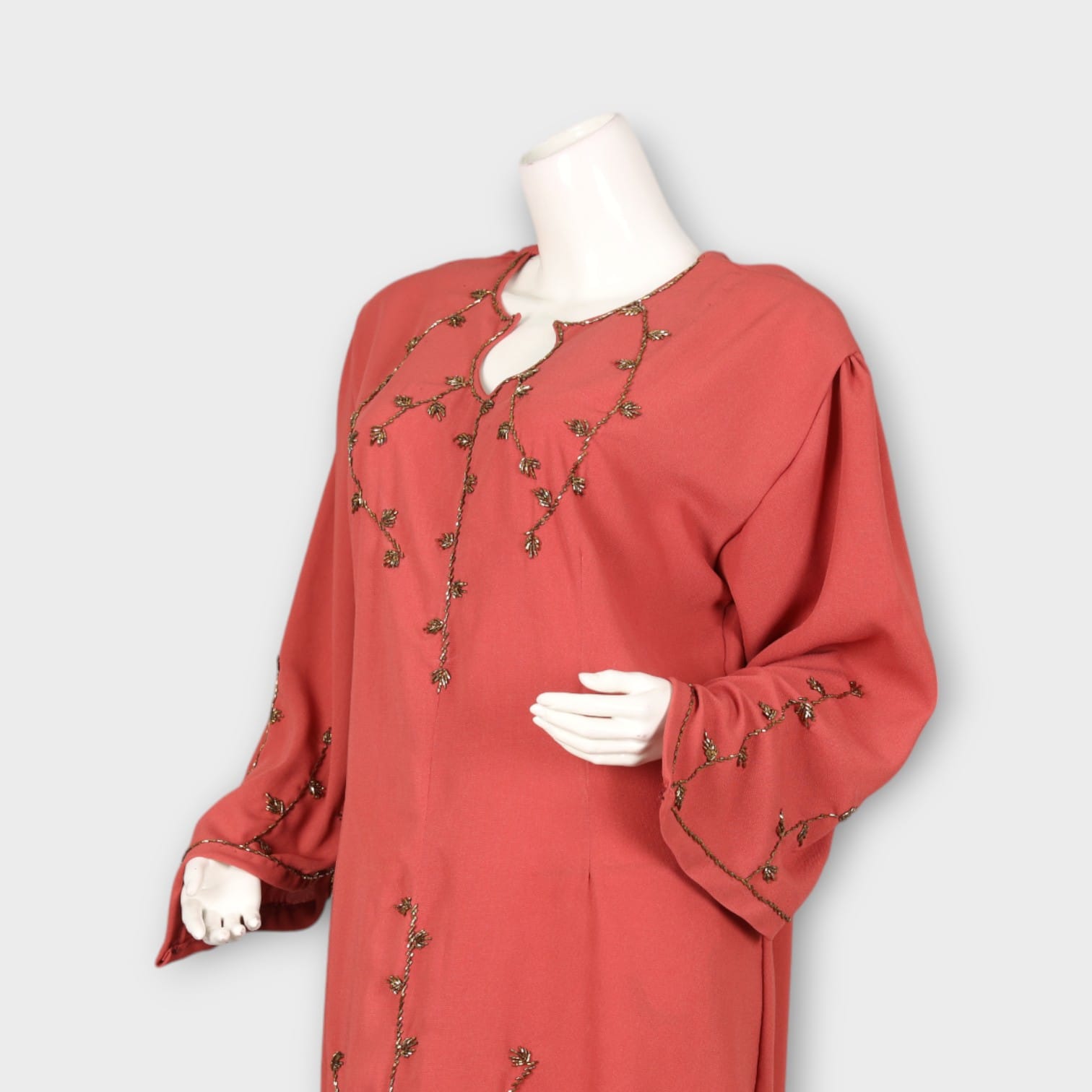 Dusty Rose Embroidered Modest Dress with Side Slit