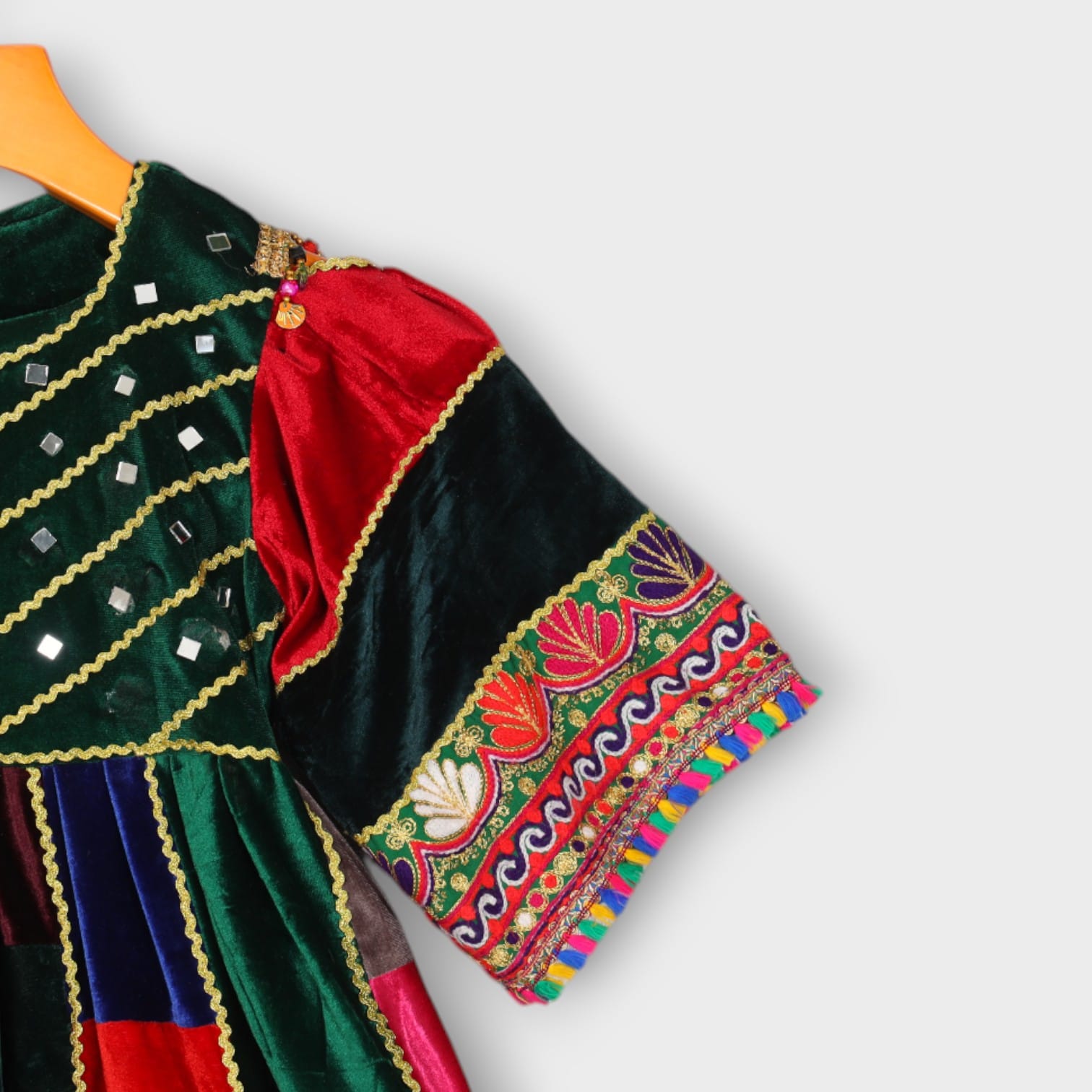 Colorful Patchwork Velvet Afghani Dress for Girls