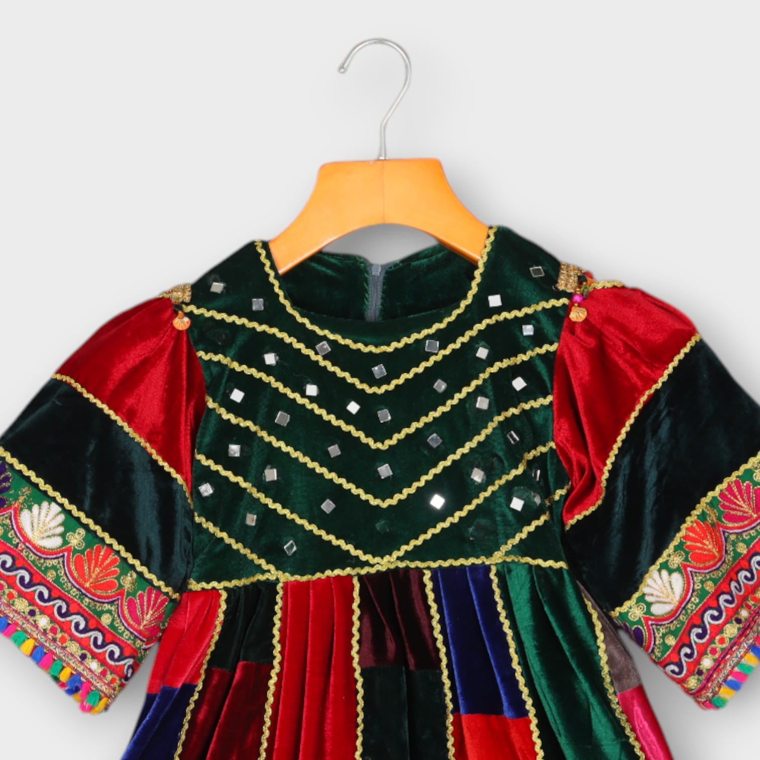 Colorful Patchwork Velvet Afghani Dress for Girls