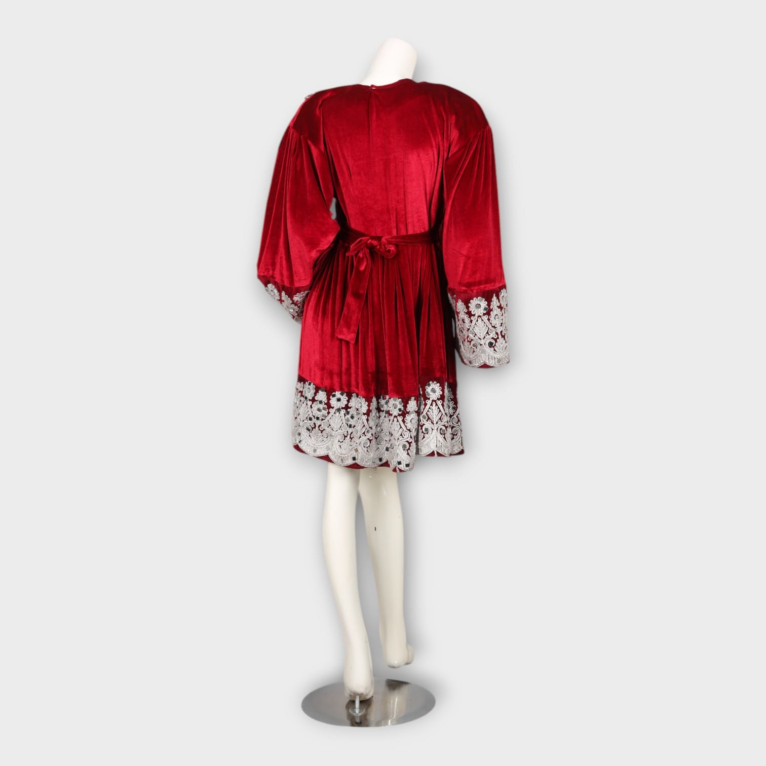 Red Velvet Afghani Embroidered Short Dress