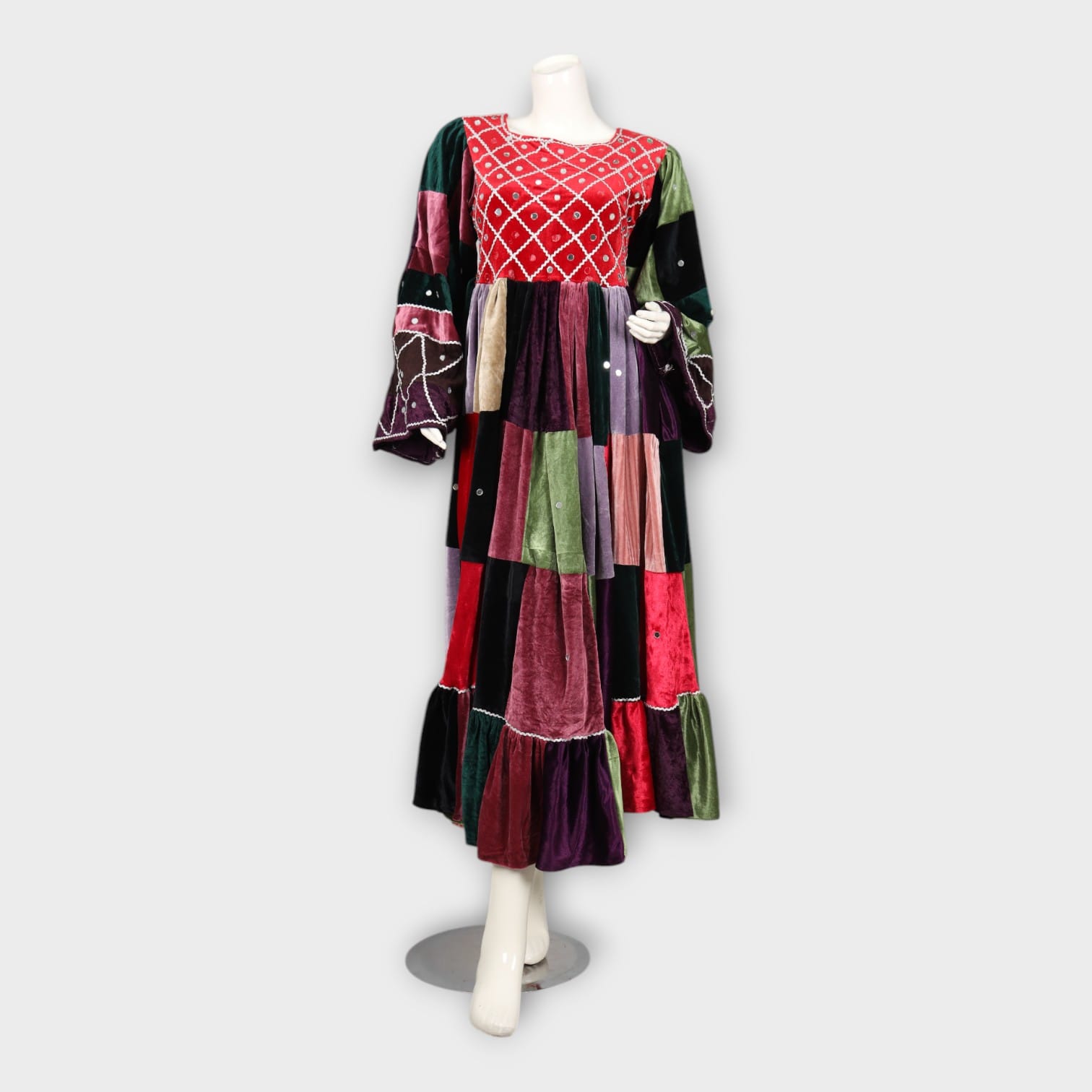 Colorful Patchwork Afghani Velvet Dress