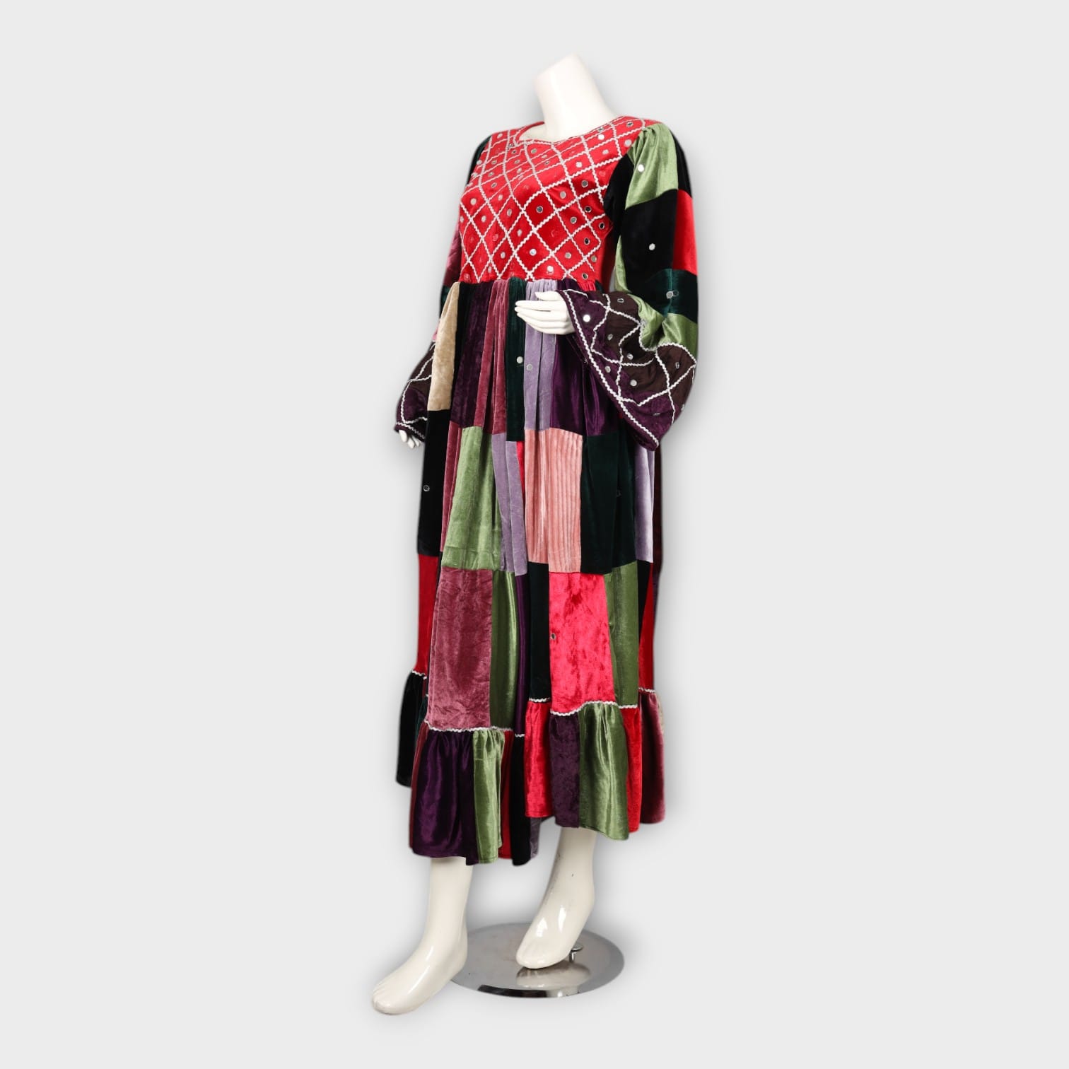 Colorful Patchwork Afghani Velvet Dress