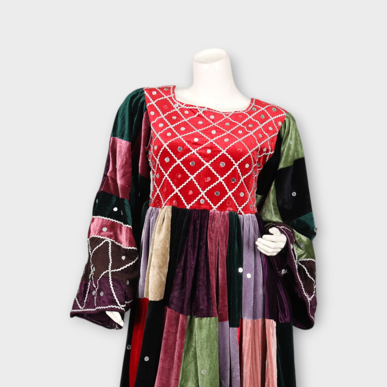 Colorful Patchwork Afghani Velvet Dress