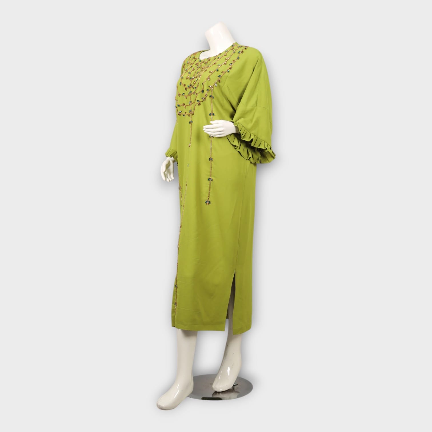 Light Green Afghani Embroidered Long Dress