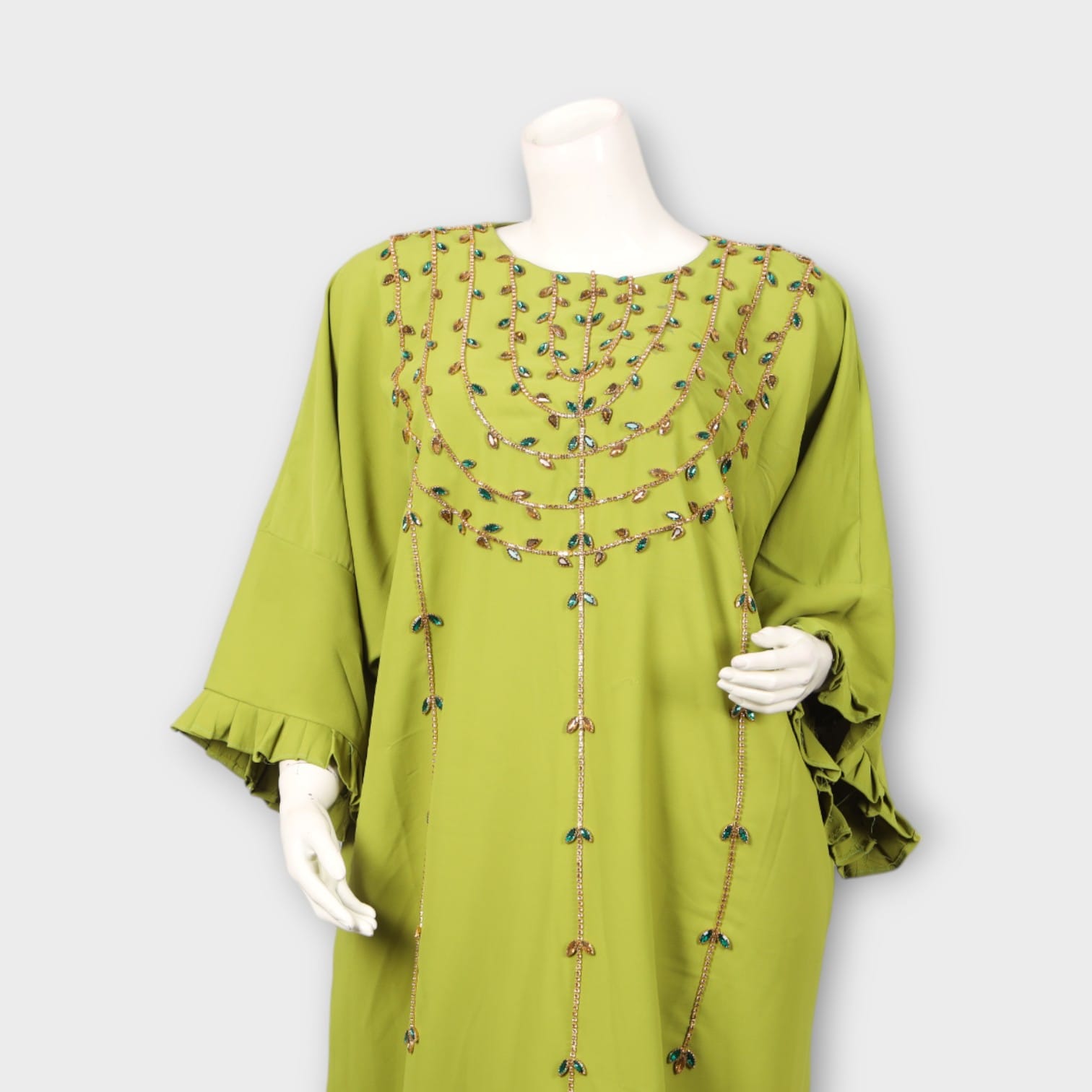 Light Green Afghani Embroidered Long Dress