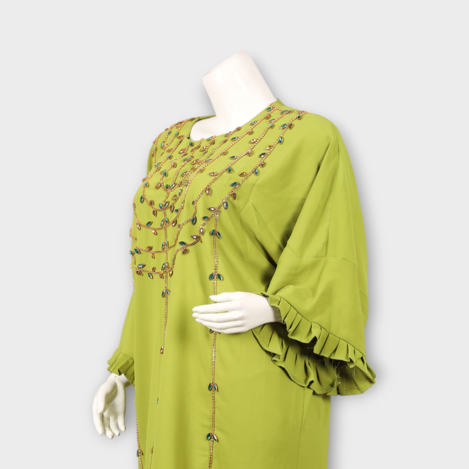 Light Green Afghani Embroidered Long Dress