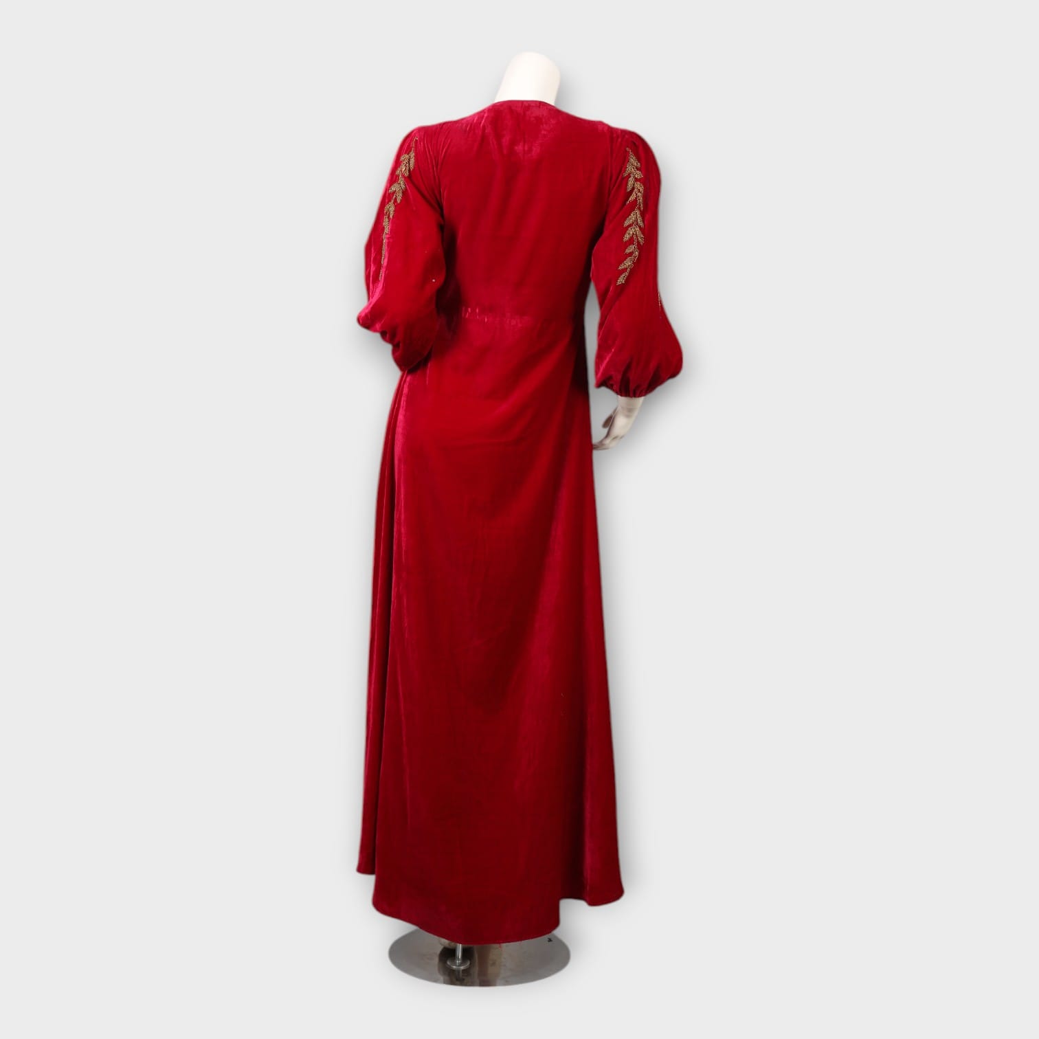 Maroon Afghani Velvet Embroidered Long Dress
