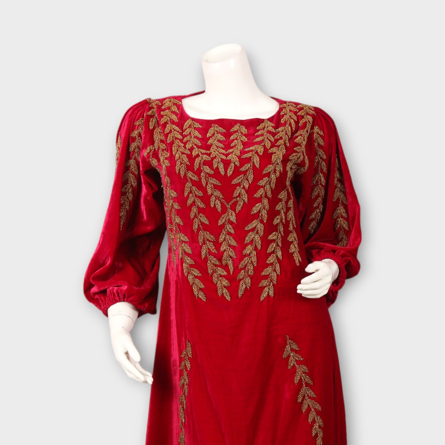 Maroon Afghani Velvet Embroidered Long Dress