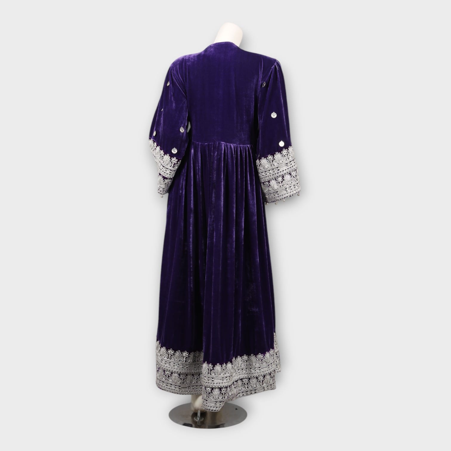 Royal Purple Afghani Velvet Dress with Embroidery and Silver Detailing