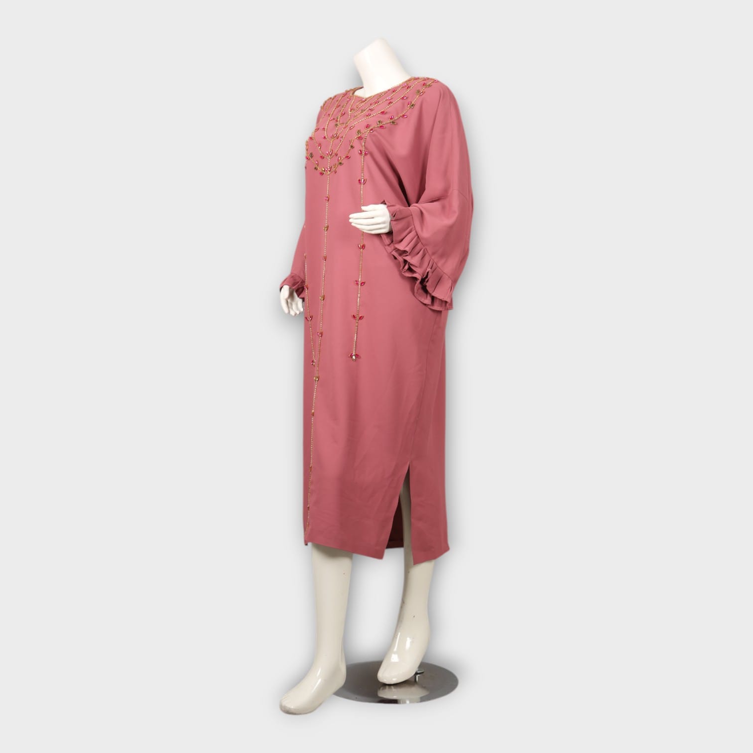 Dusty Rose Hand-Embroidered Afghani Maxi Dress