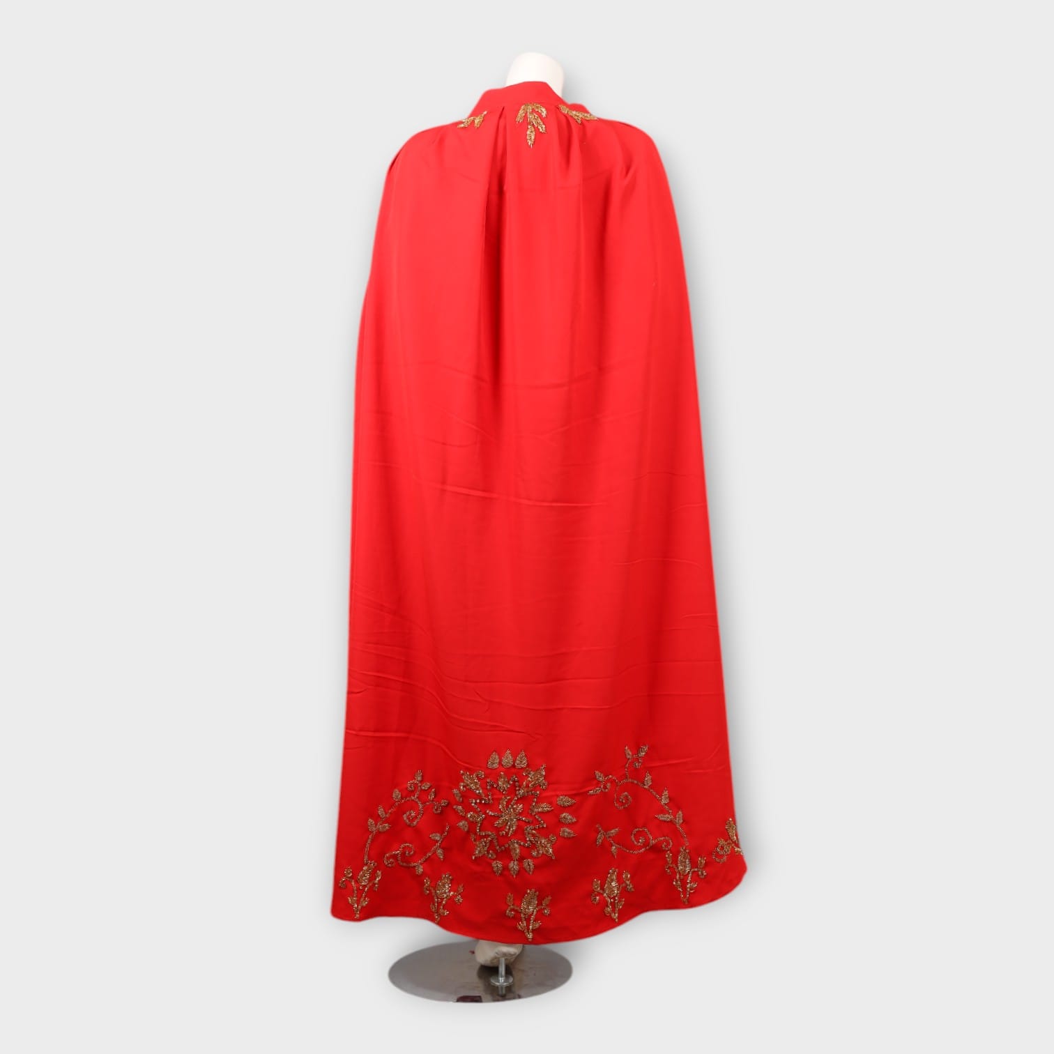 Red Royal Embroidered Afghani Gown with Matching Cape
