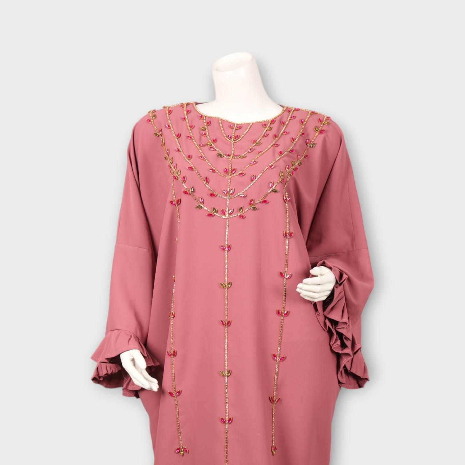 Dusty Rose Hand-Embroidered Afghani Maxi Dress