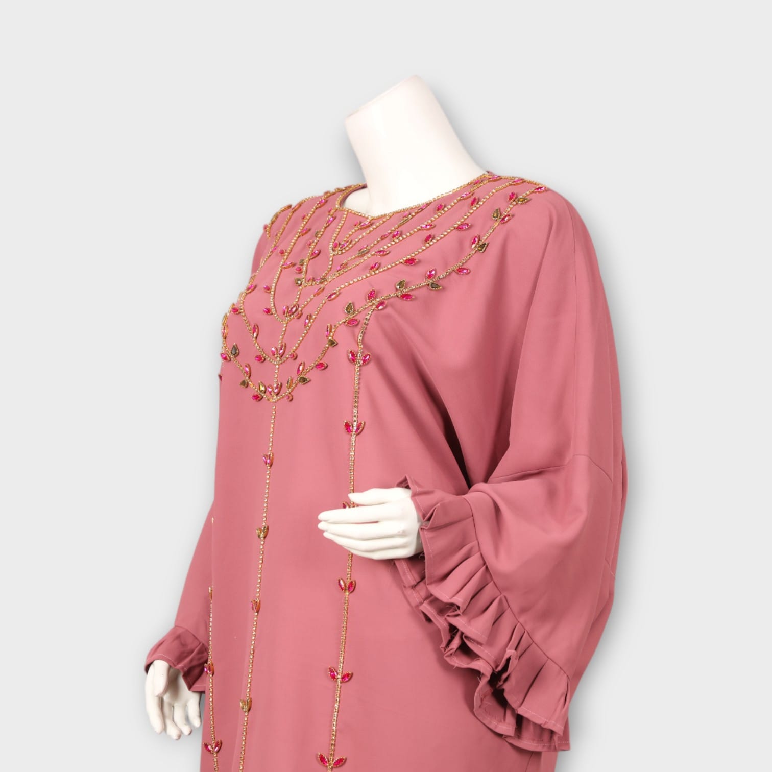 Dusty Rose Hand-Embroidered Afghani Maxi Dress
