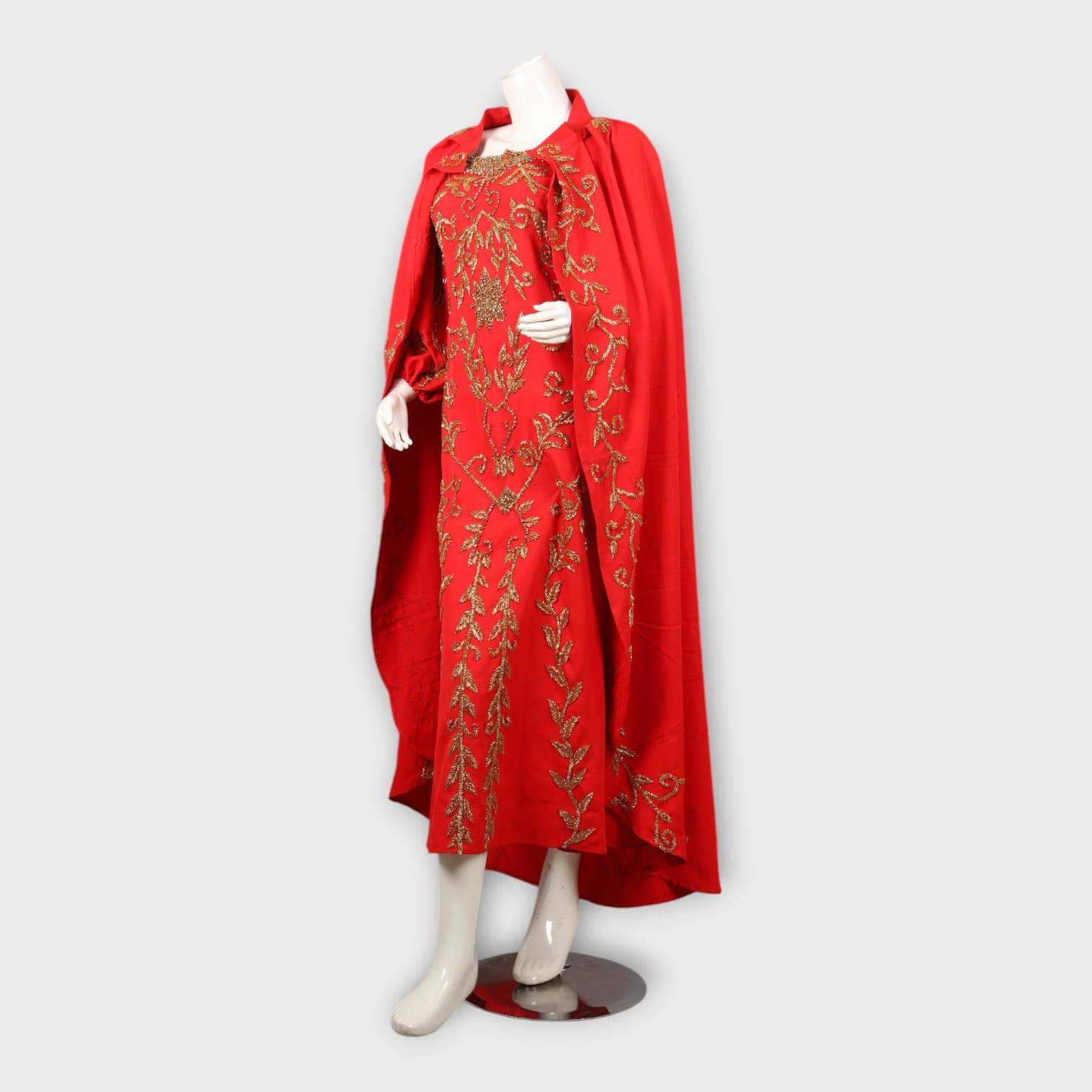 Red Royal Embroidered Afghani Gown with Matching Cape