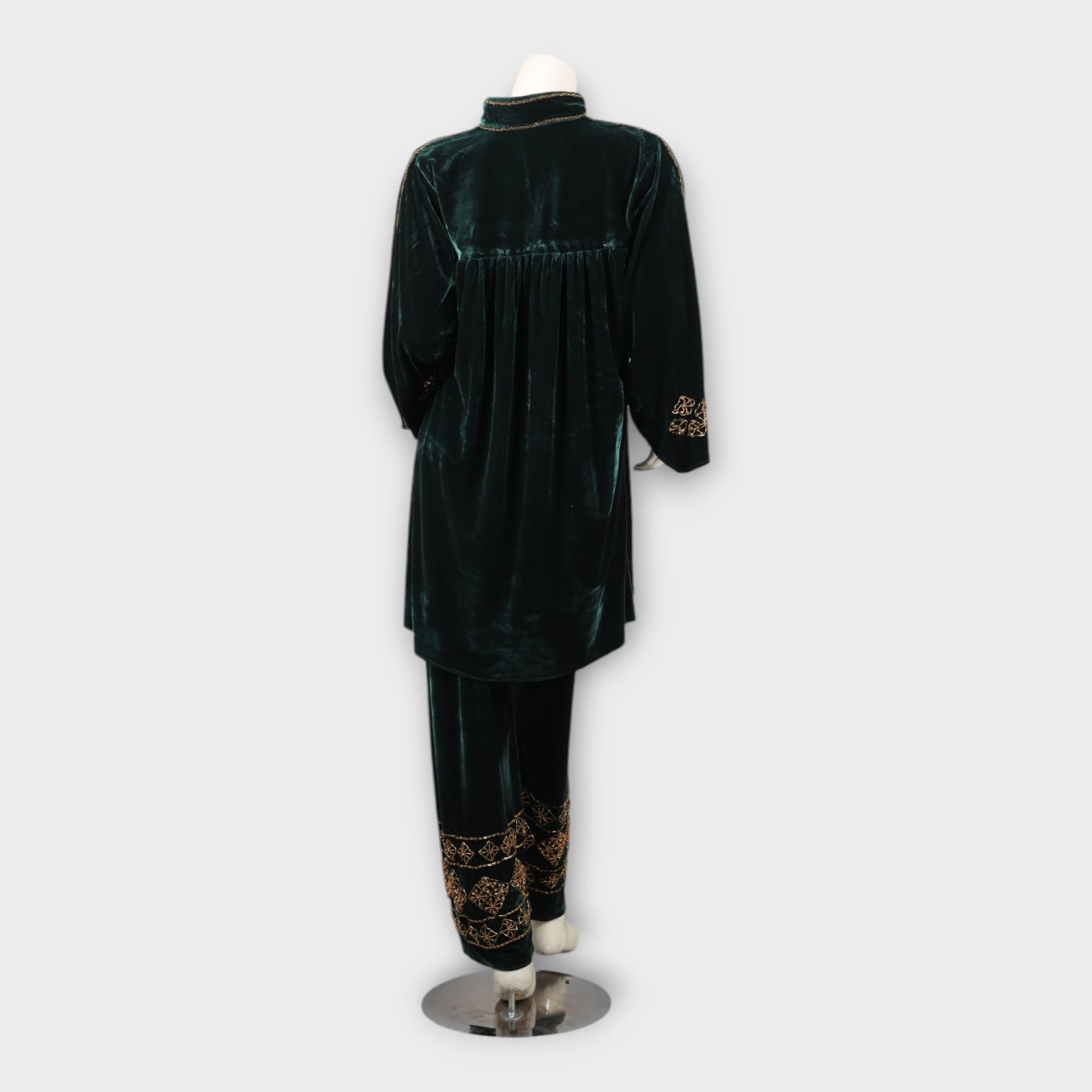 Emerald Velvet Afghani Embroidered Two-Piece Set