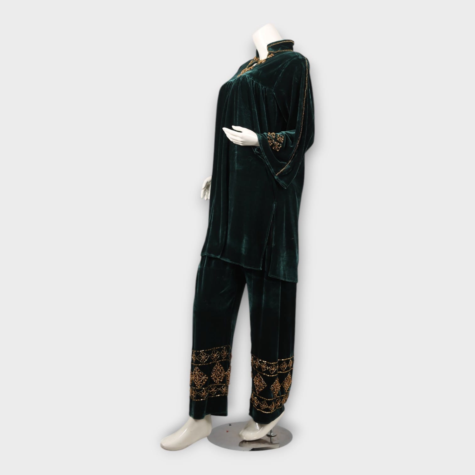 Emerald Velvet Afghani Embroidered Two-Piece Set