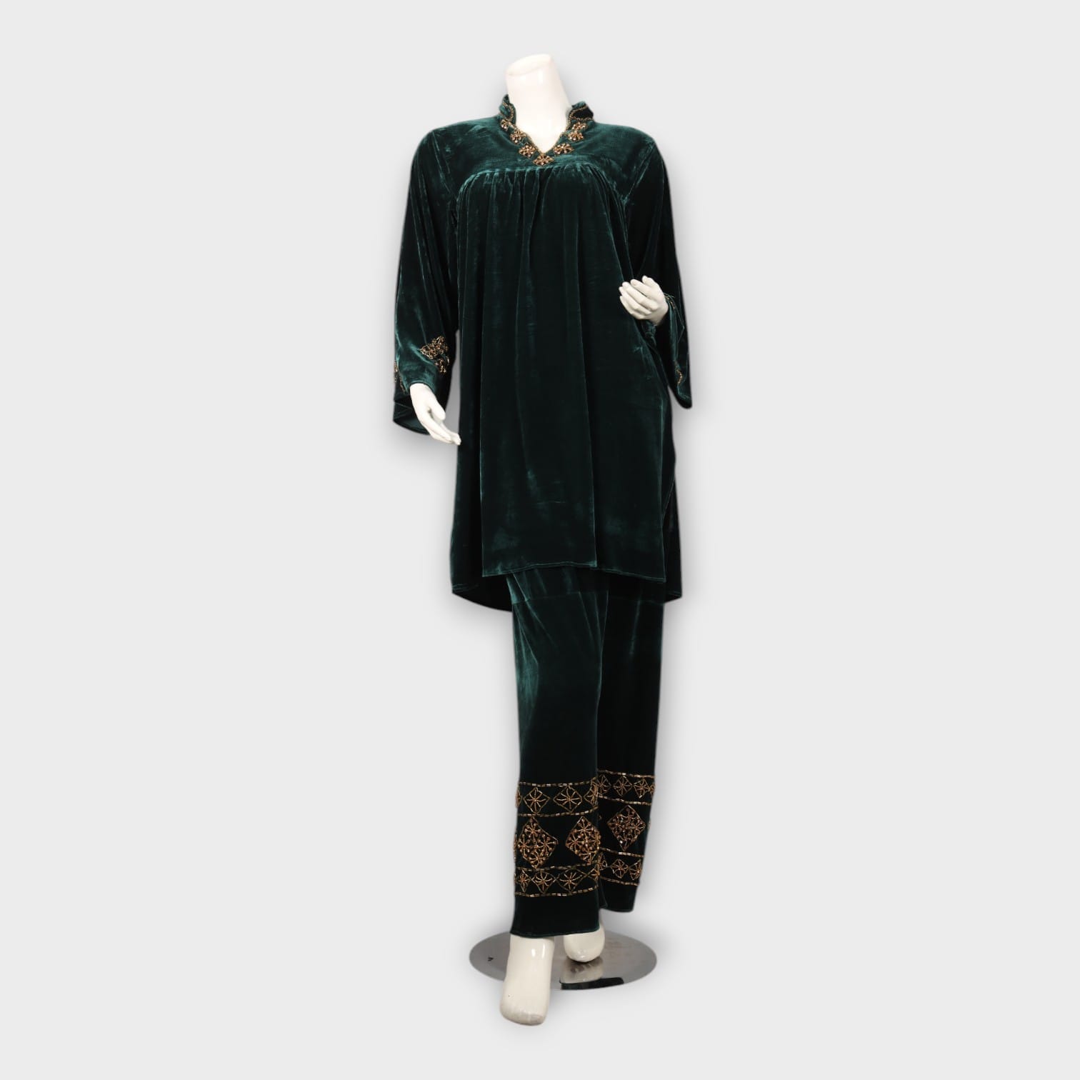 Emerald Velvet Afghani Embroidered Two-Piece Set