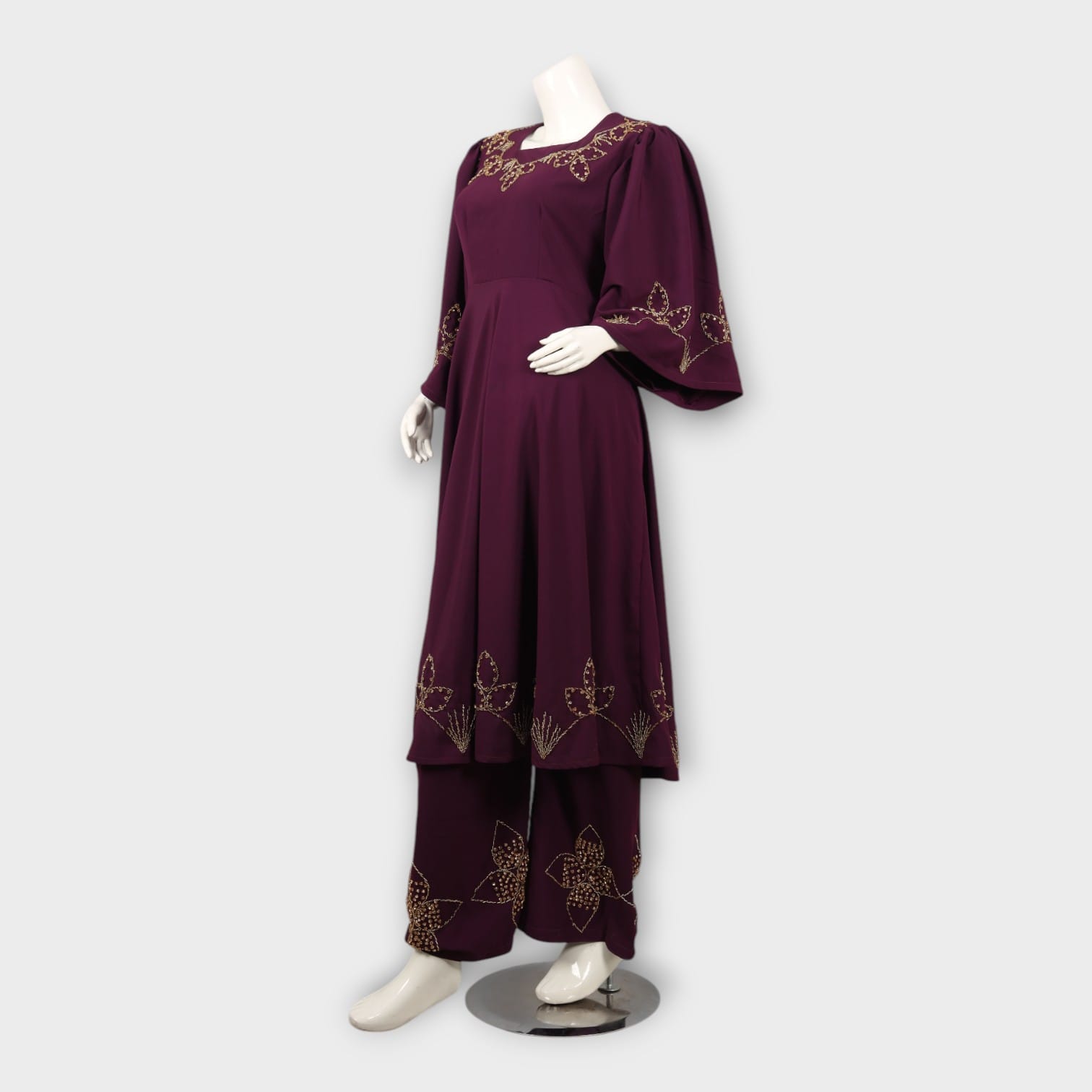 Plum Embroidered Afghani Two-Piece Set
