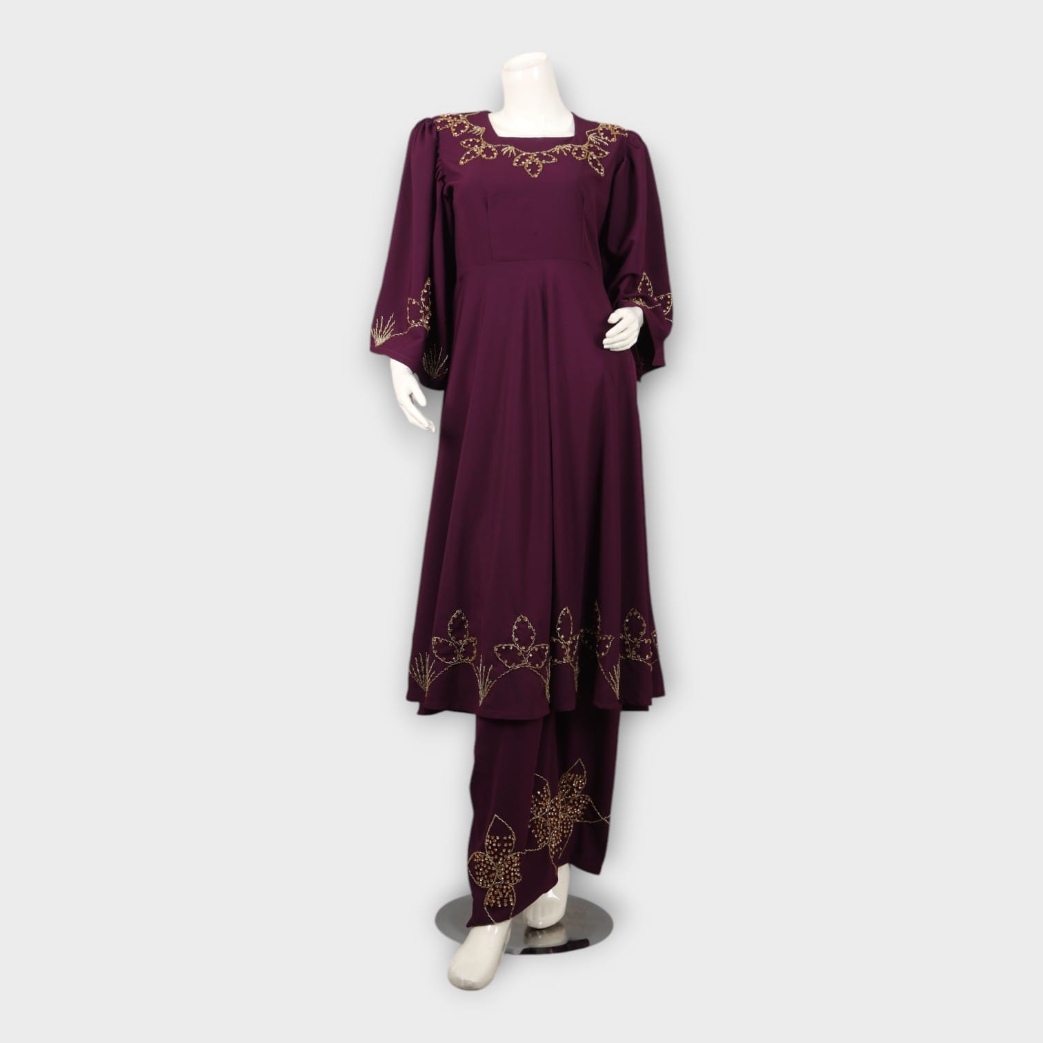 Plum Embroidered Afghani Two-Piece Set