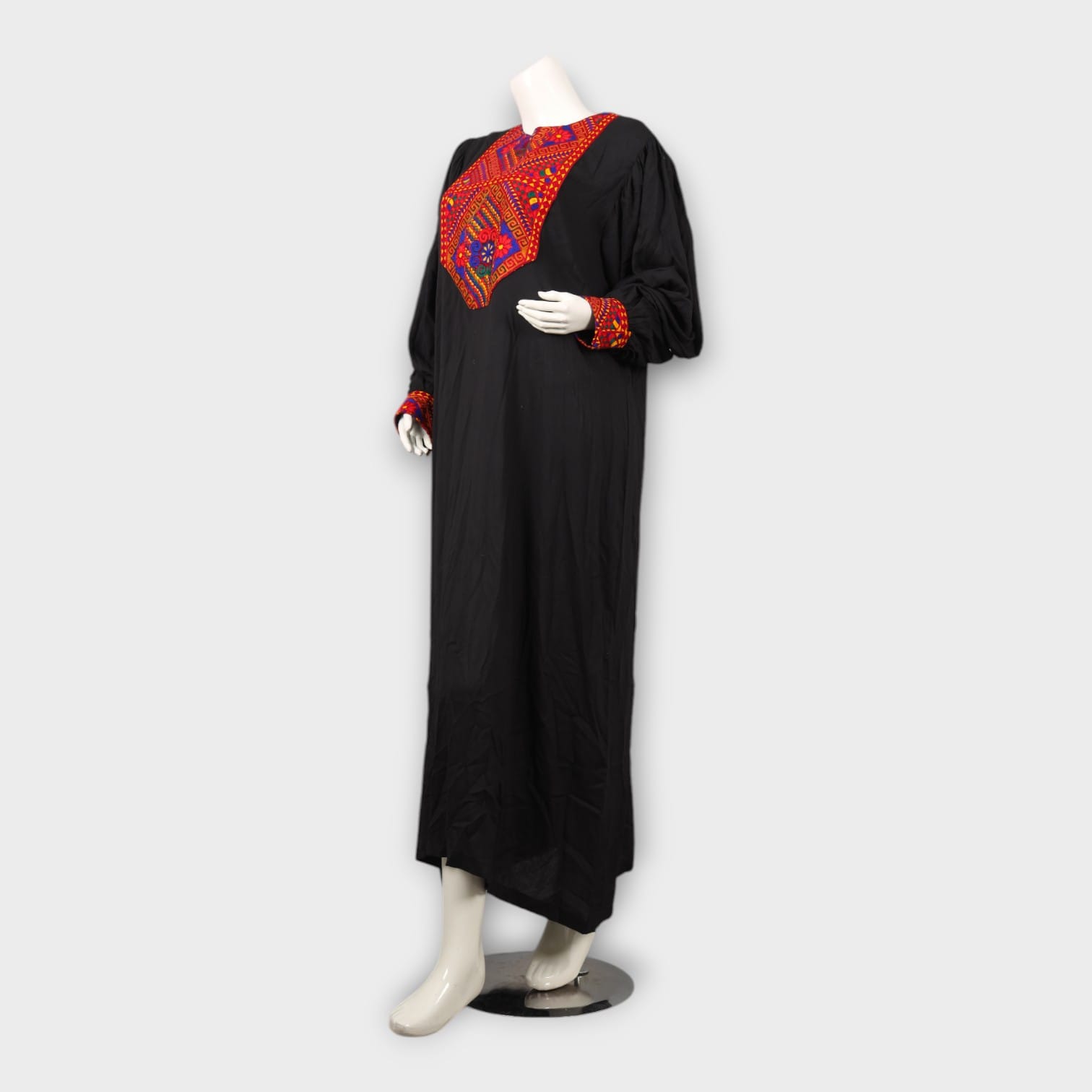 Black Classic Afghani Dress with Red Tribal Embroidery