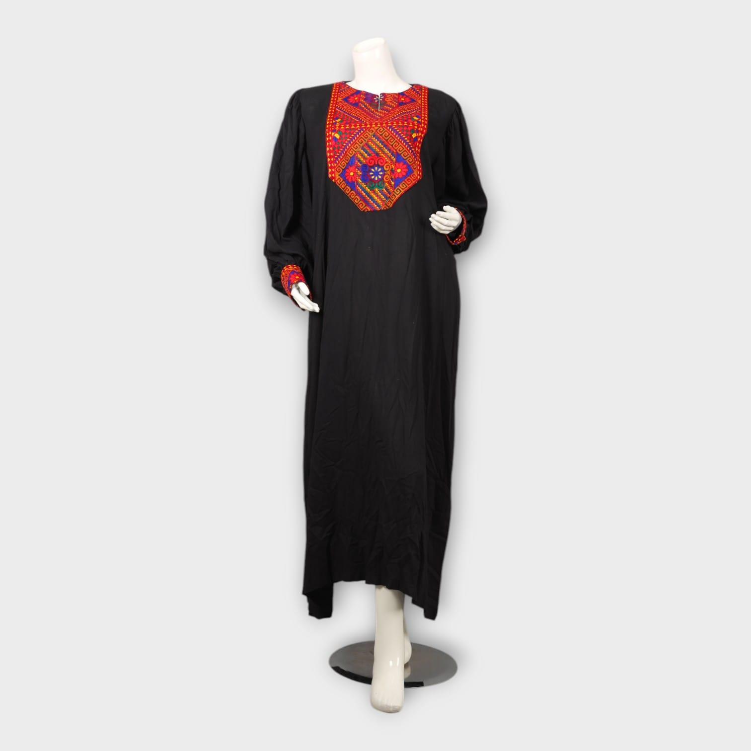 Black Classic Afghani Dress with Red Tribal Embroidery