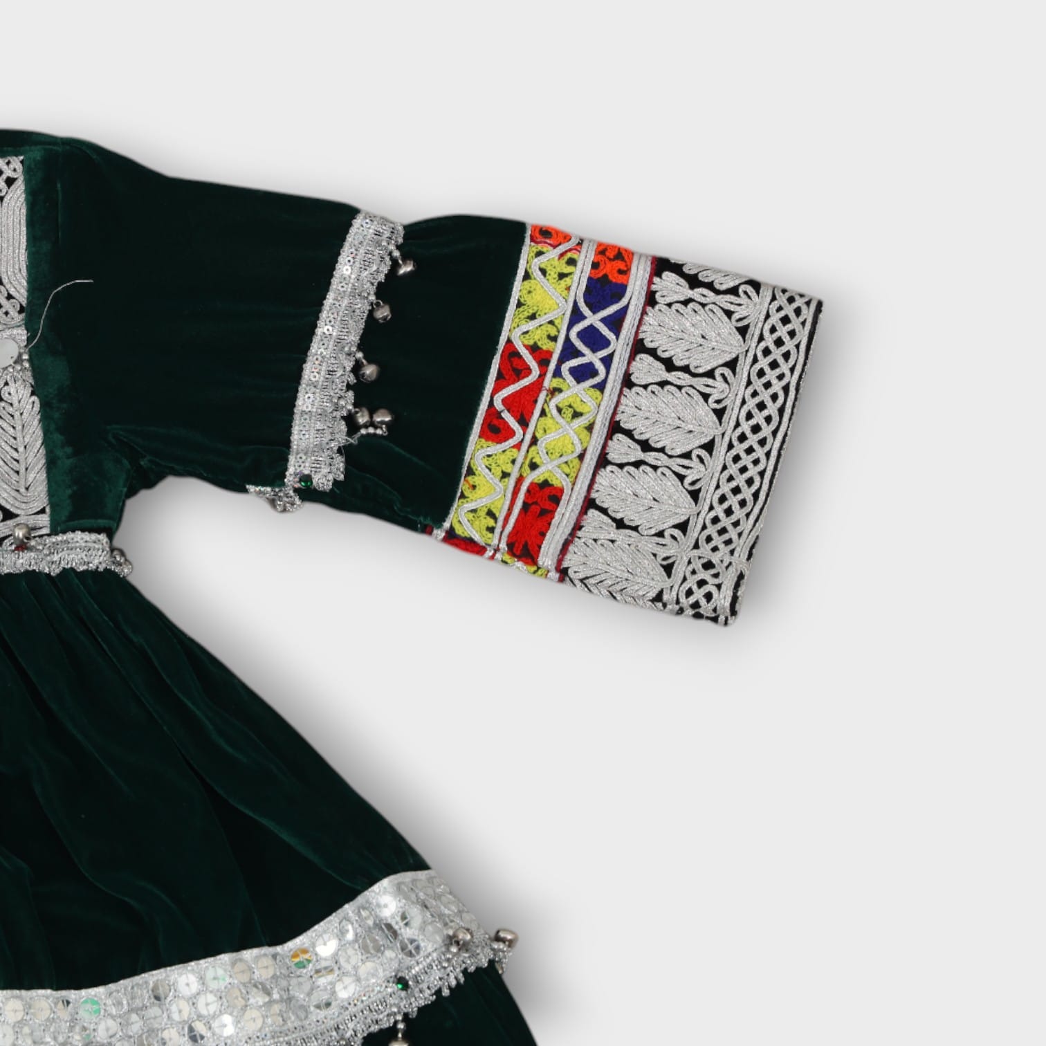 Green Velvet Afghani Baby Dress with Traditional Embroidery