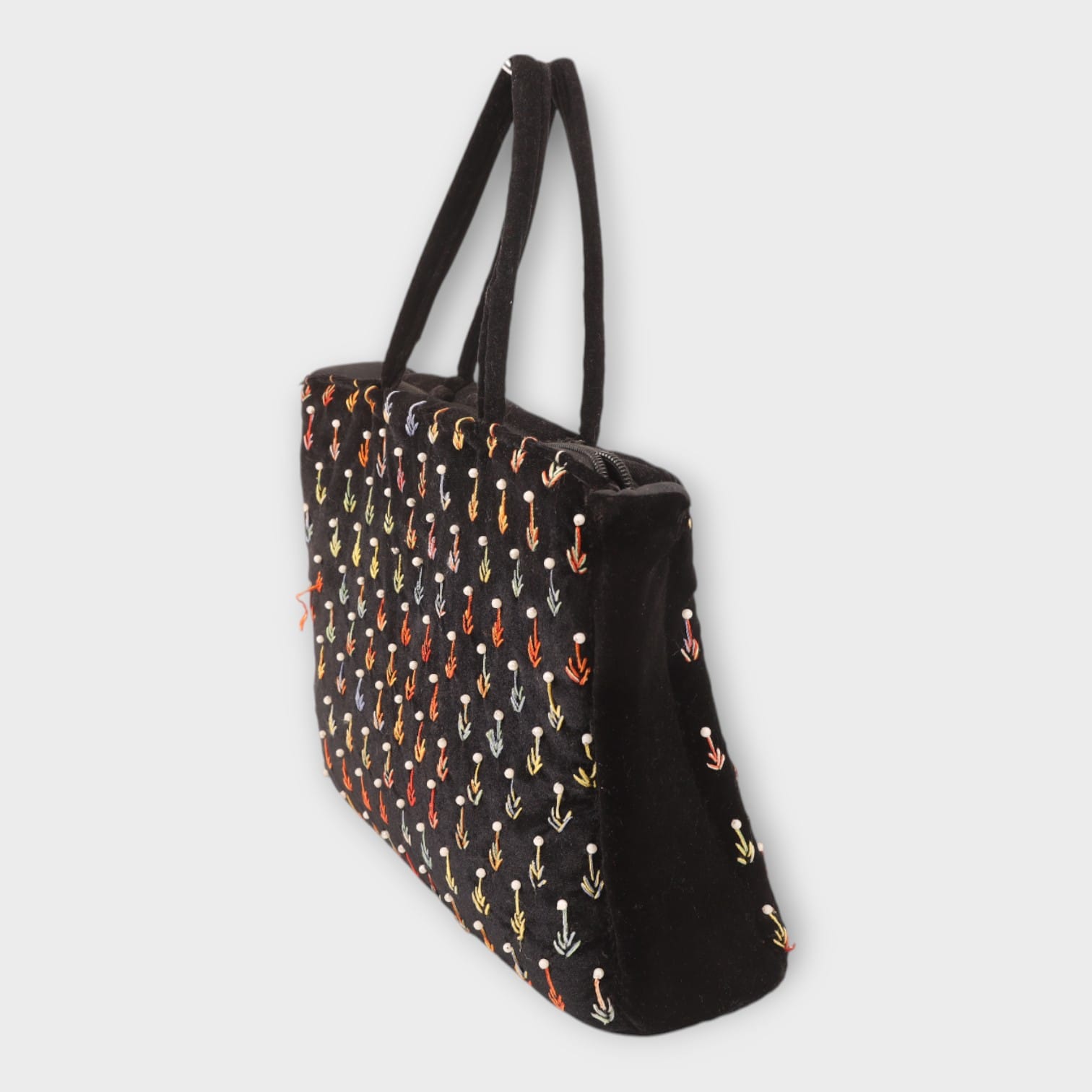Black Velvet Afghani Handbag with Multicolor Embroidery