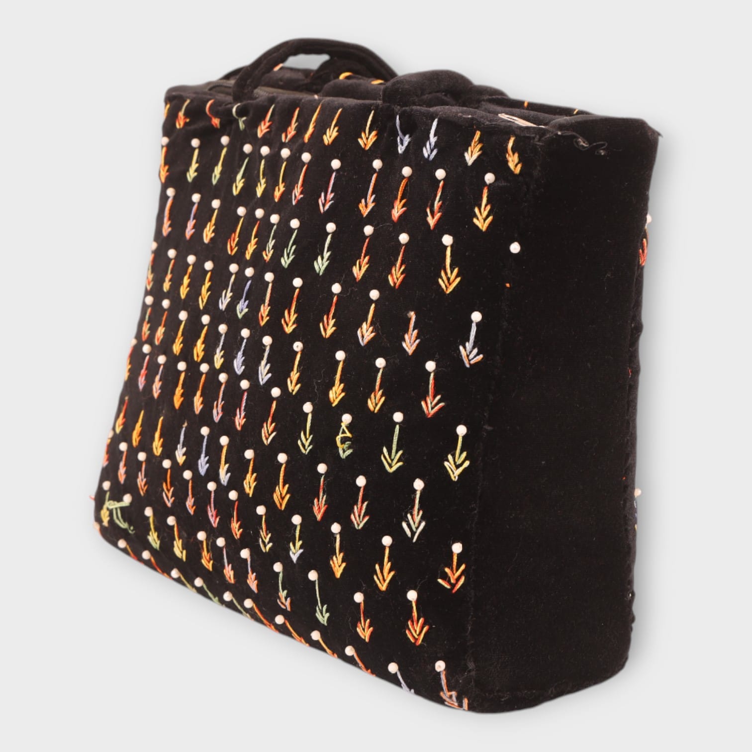 Black Velvet Afghani Handbag with Multicolor Embroidery