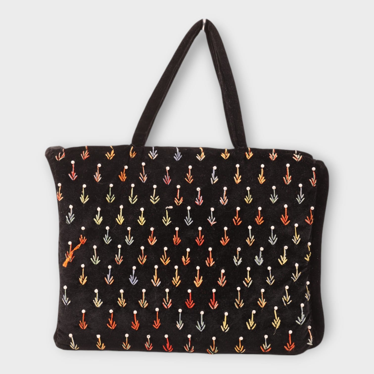 Black Velvet Afghani Handbag with Multicolor Embroidery