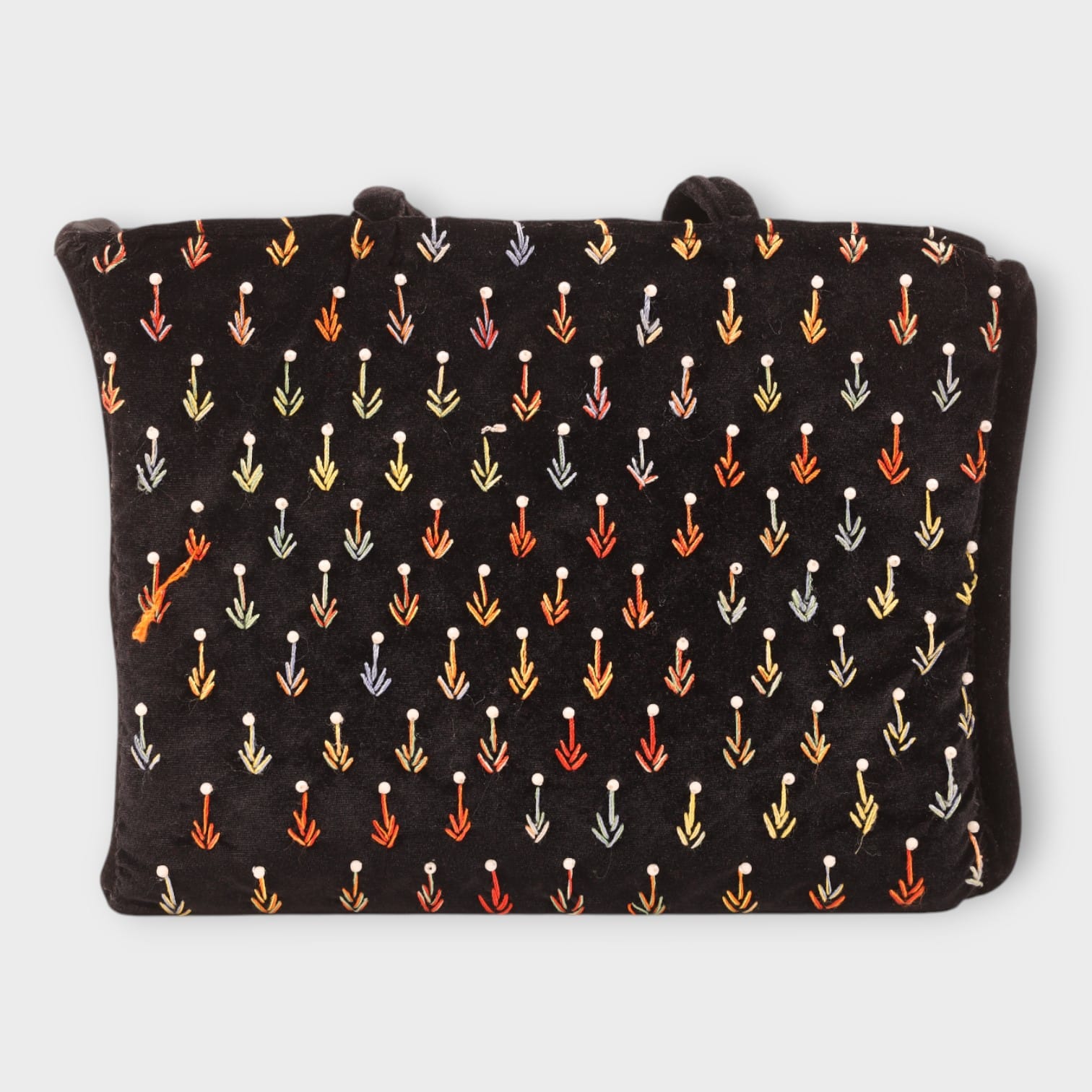 Black Velvet Afghani Handbag with Multicolor Embroidery