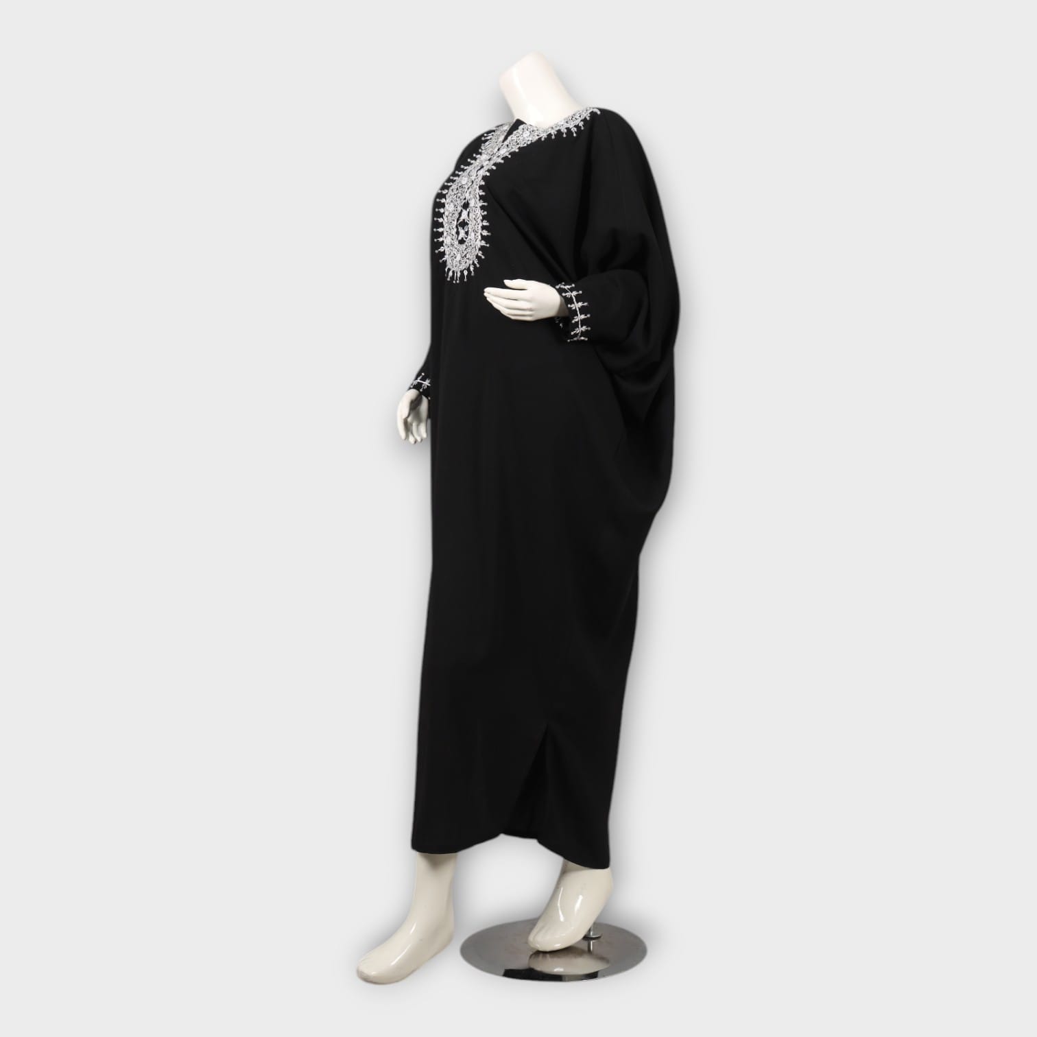 Elegant Black Afghani Dress with White Embroidery