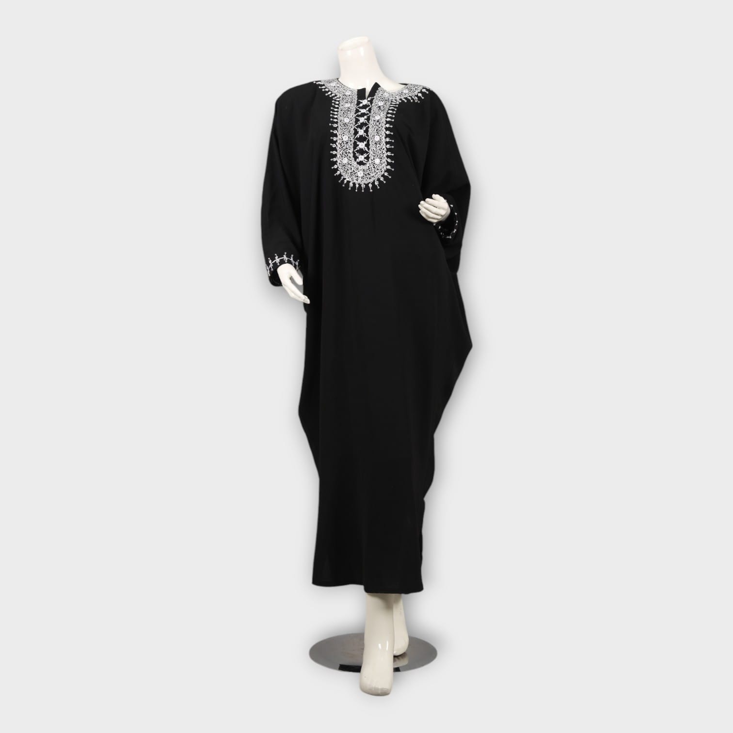 Elegant Black Afghani Dress with White Embroidery