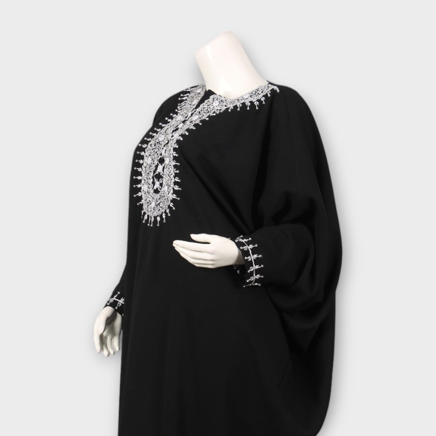 Elegant Black Afghani Dress with White Embroidery
