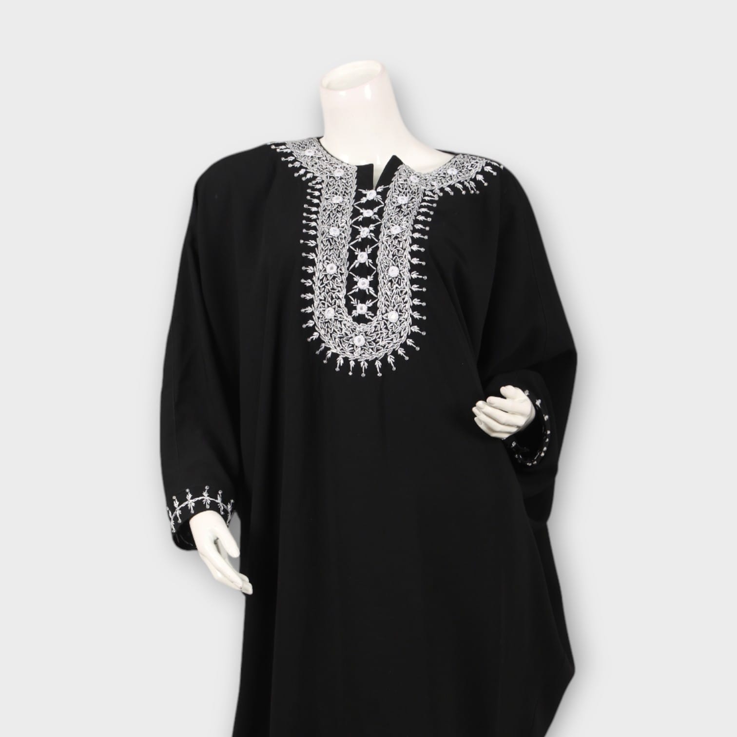Elegant Black Afghani Dress with White Embroidery