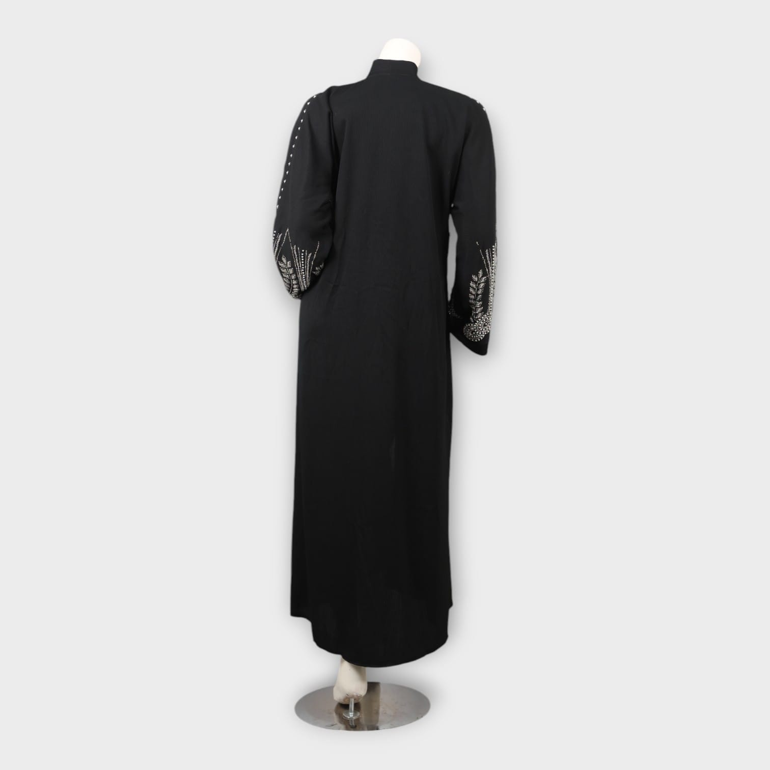 Elegant Black Abaya with Pearl Detailing and Embroidered Sleeves