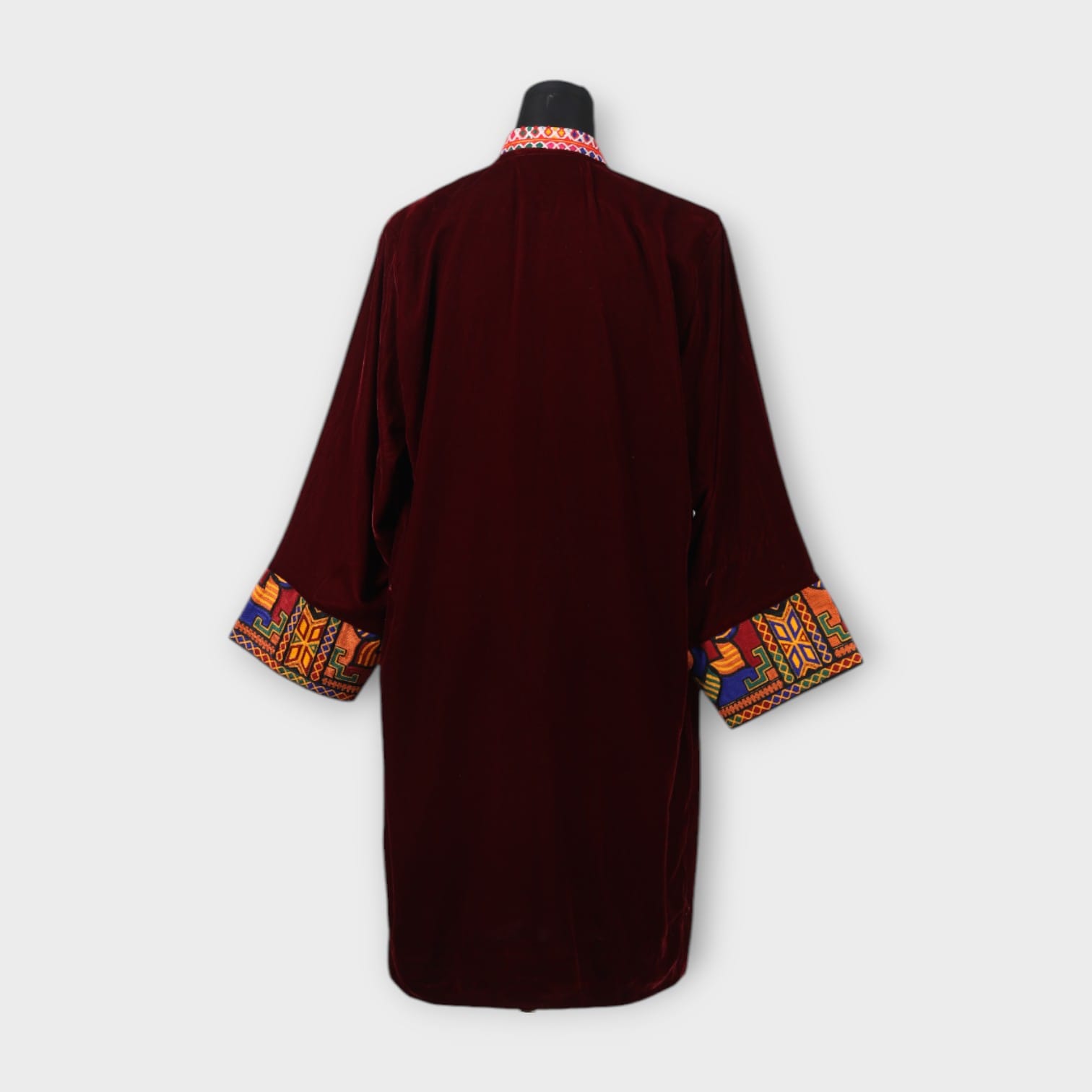 Burgundy Velvet Afghani Embroidered Coat