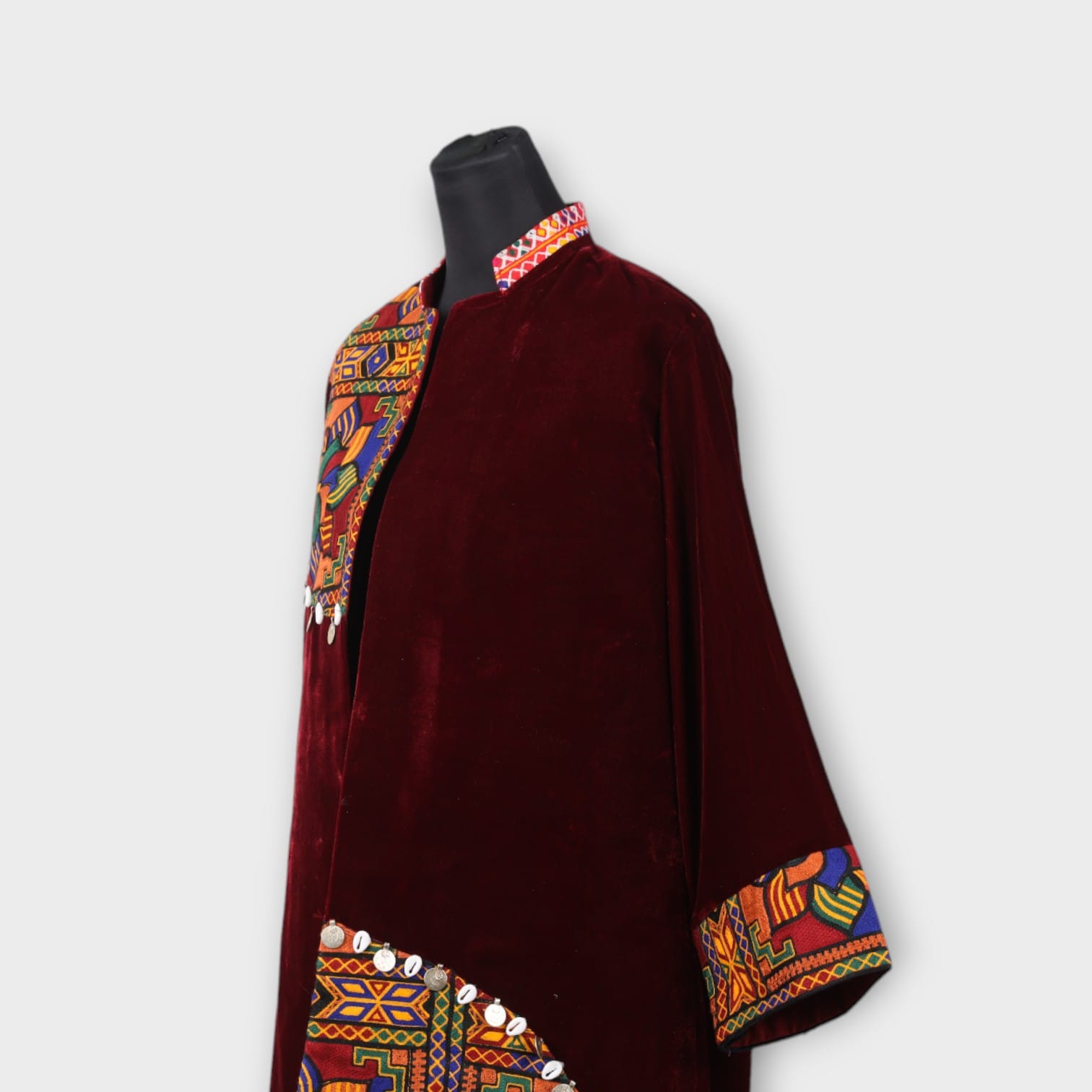 Burgundy Velvet Afghani Embroidered Coat