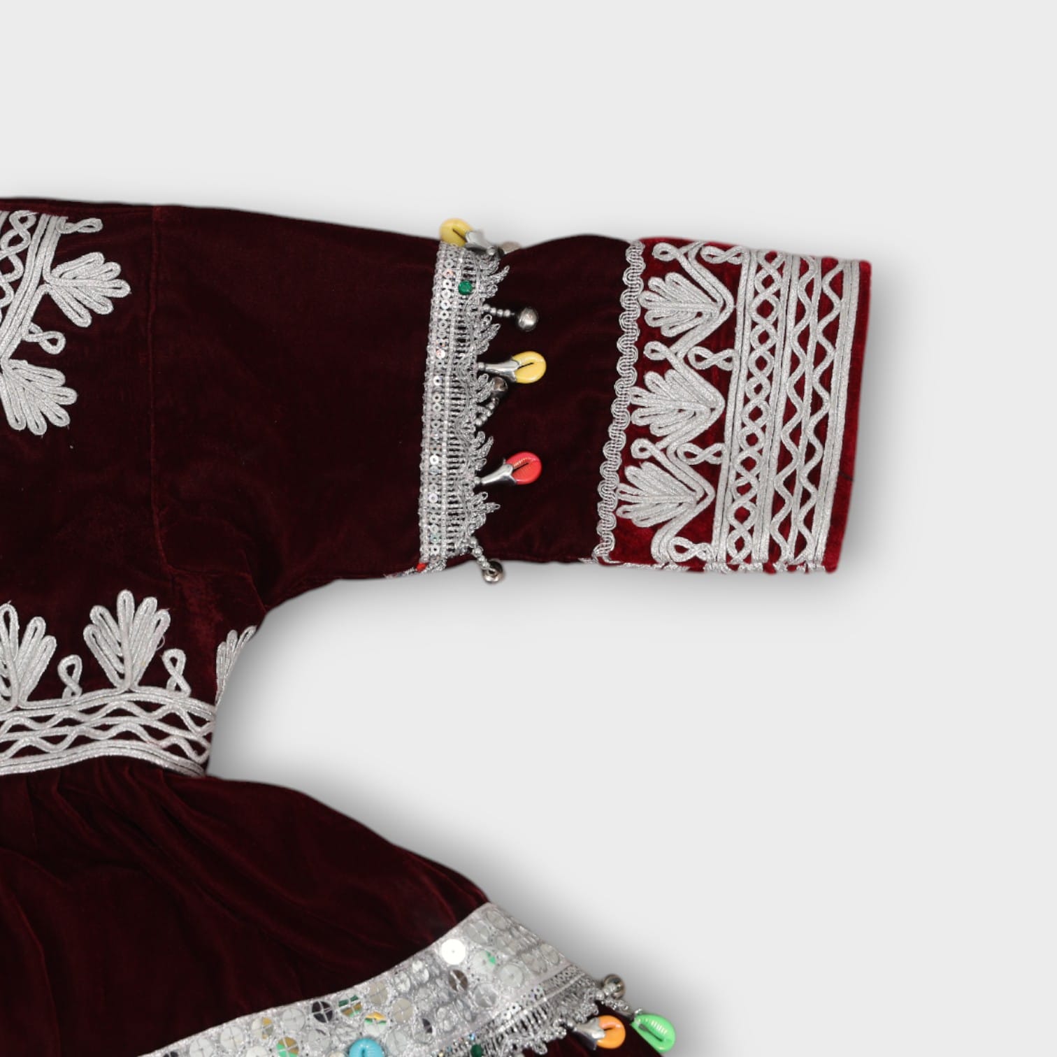 Burgundy Afghani Baby Dress with Silver Embroidery