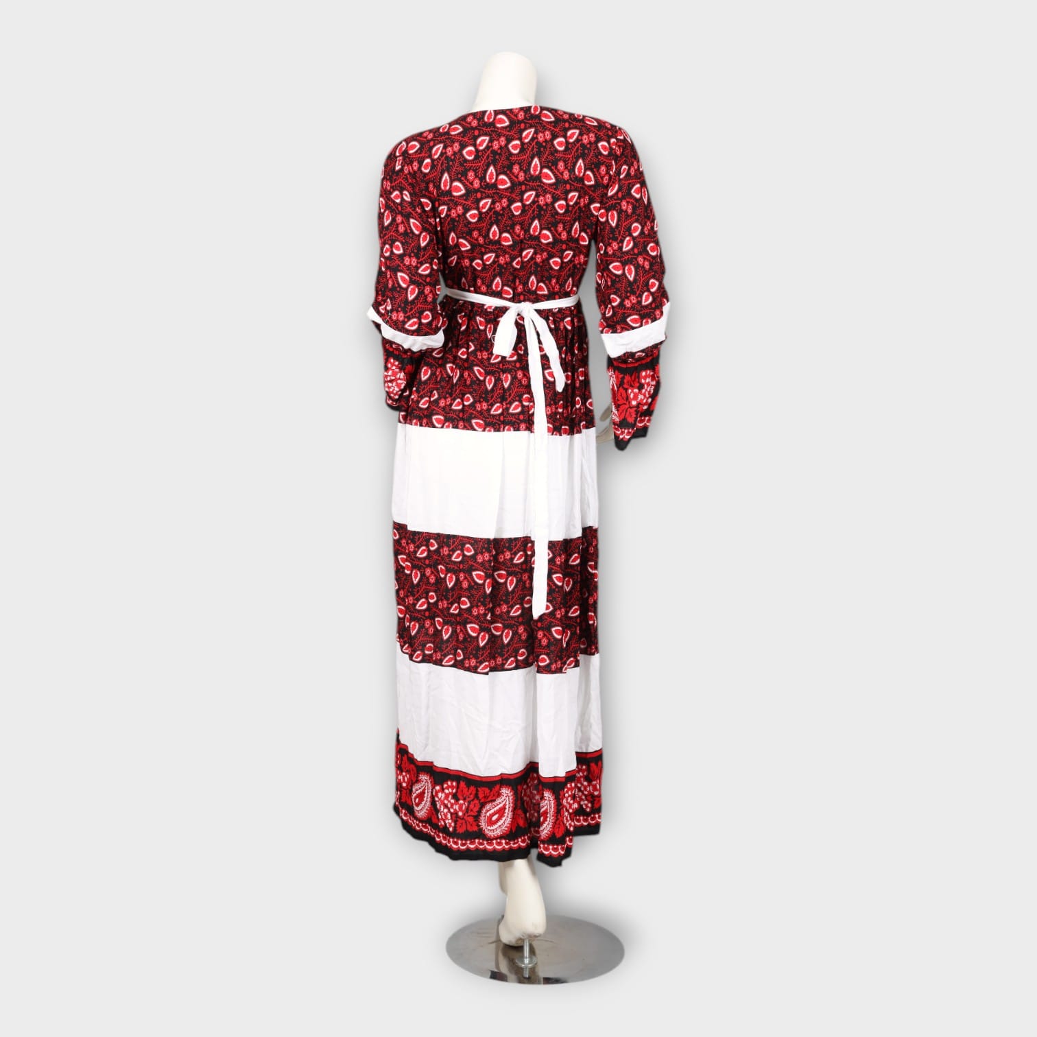 Red and White Paisley Print Maxi Dress