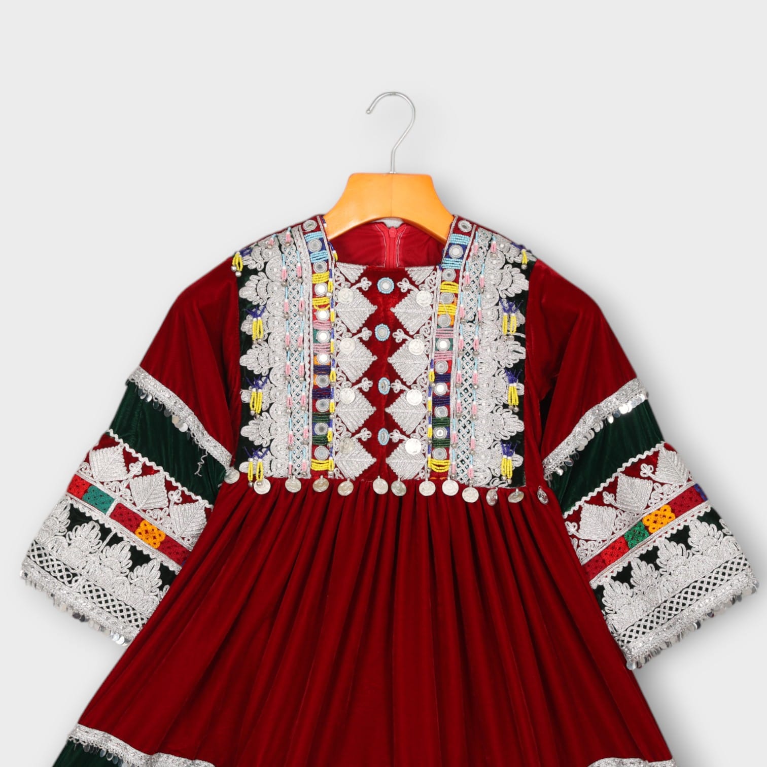 Maroon Traditional Afghani Baby Dress with Embroidery and Mirror Work