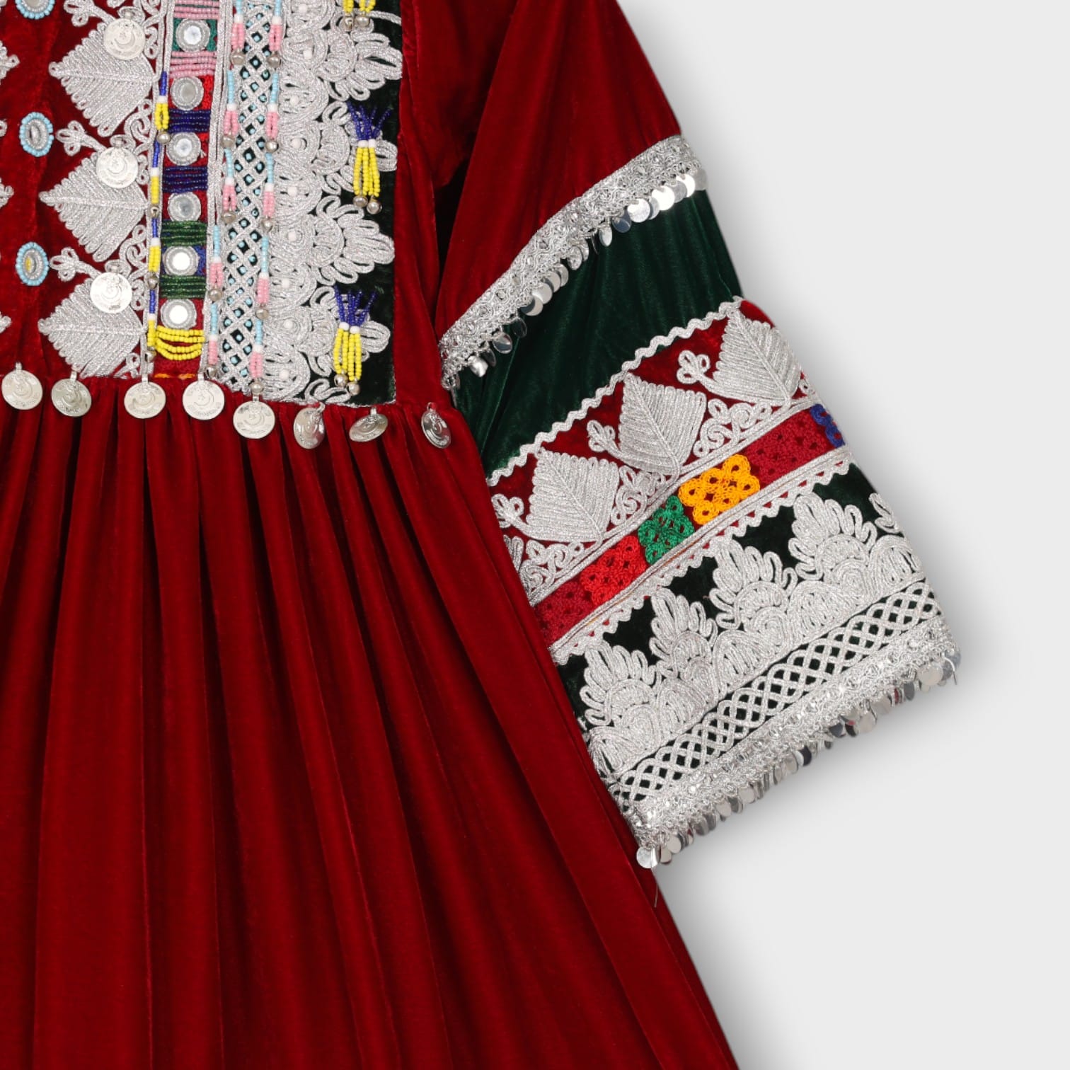 Maroon Traditional Afghani Baby Dress with Embroidery and Mirror Work