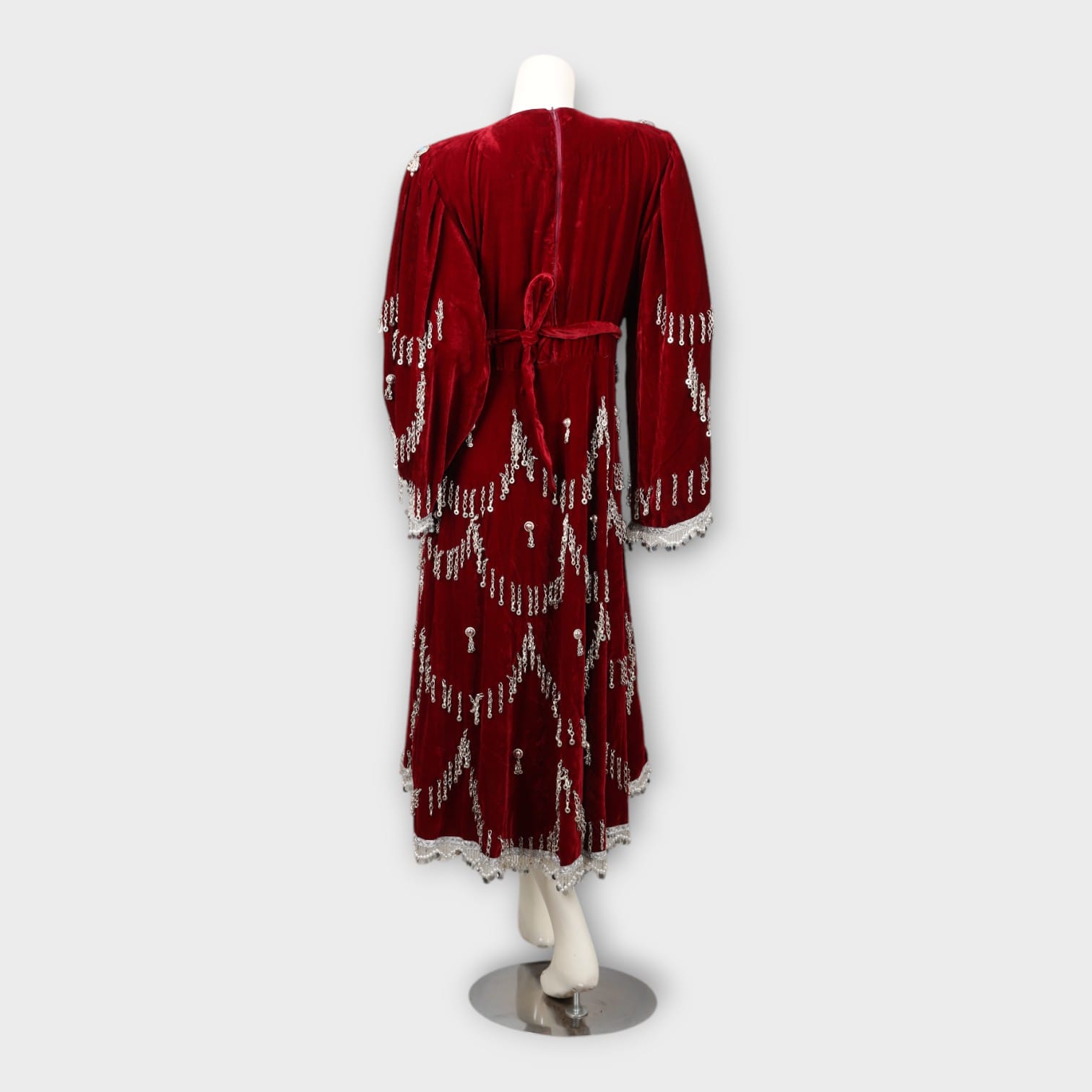 Embroidered Velvet Afghani Dress – Maroon Elegance