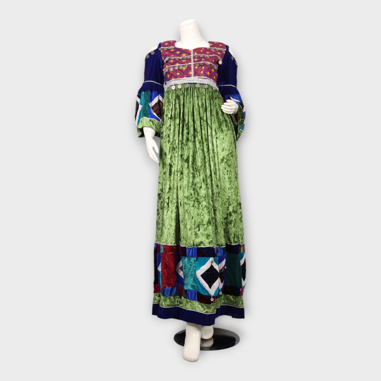 Multicolor Patchwork Traditional Afghani Dress – Velvet Green