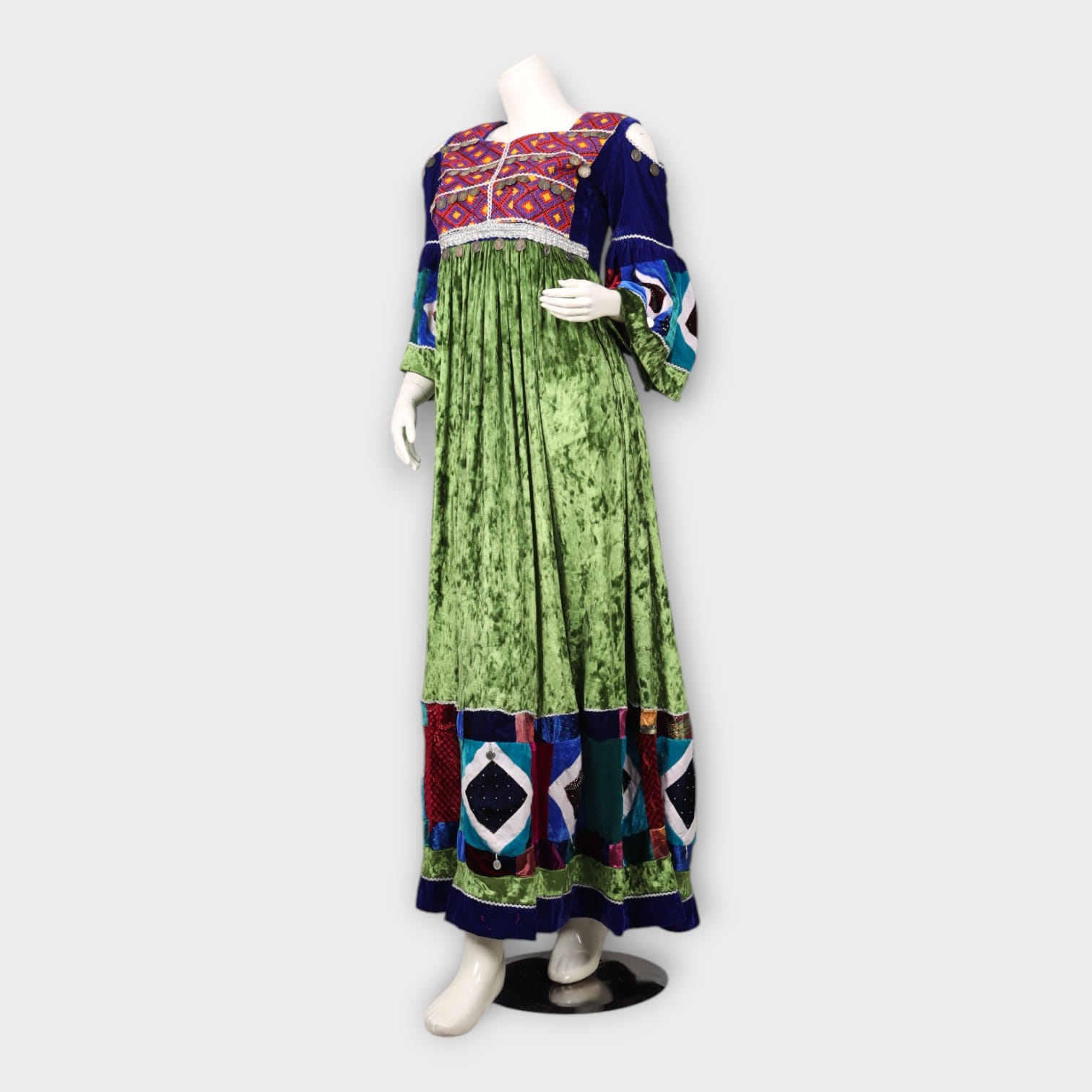 Multicolor Patchwork Traditional Afghani Dress – Velvet Green