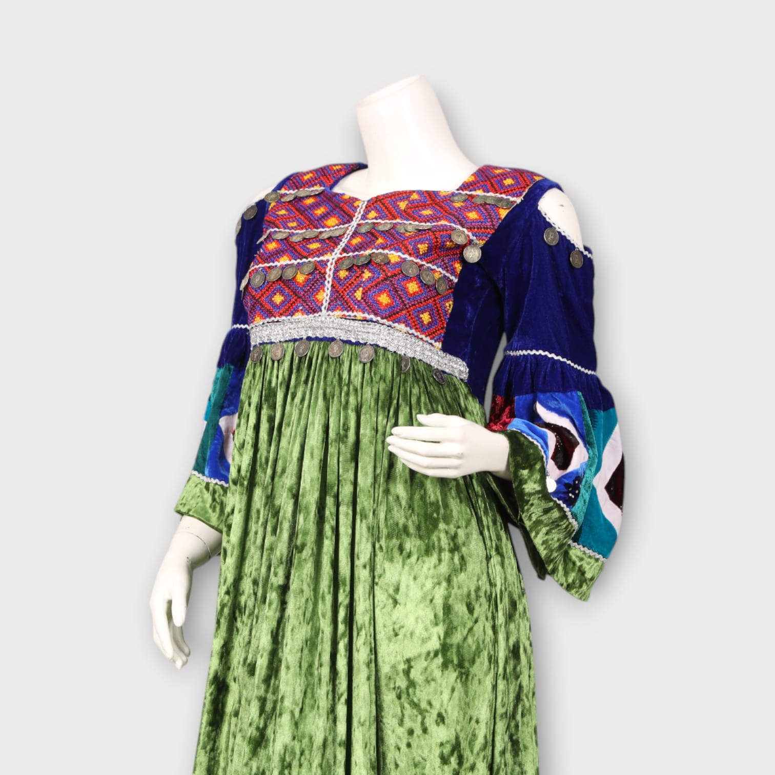 Multicolor Patchwork Traditional Afghani Dress – Velvet Green