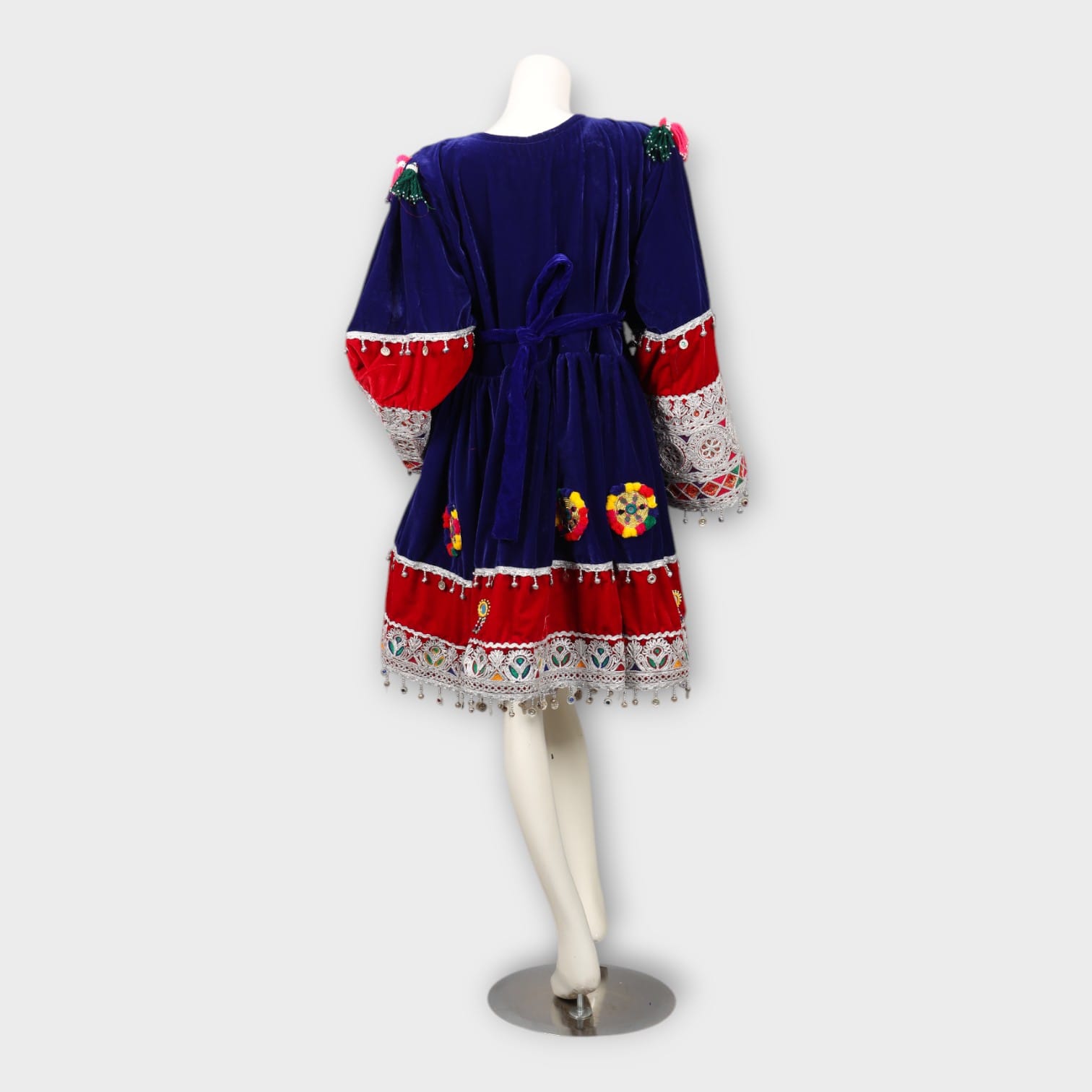 Navy & Red Velvet Afghani Dress with Duppatia