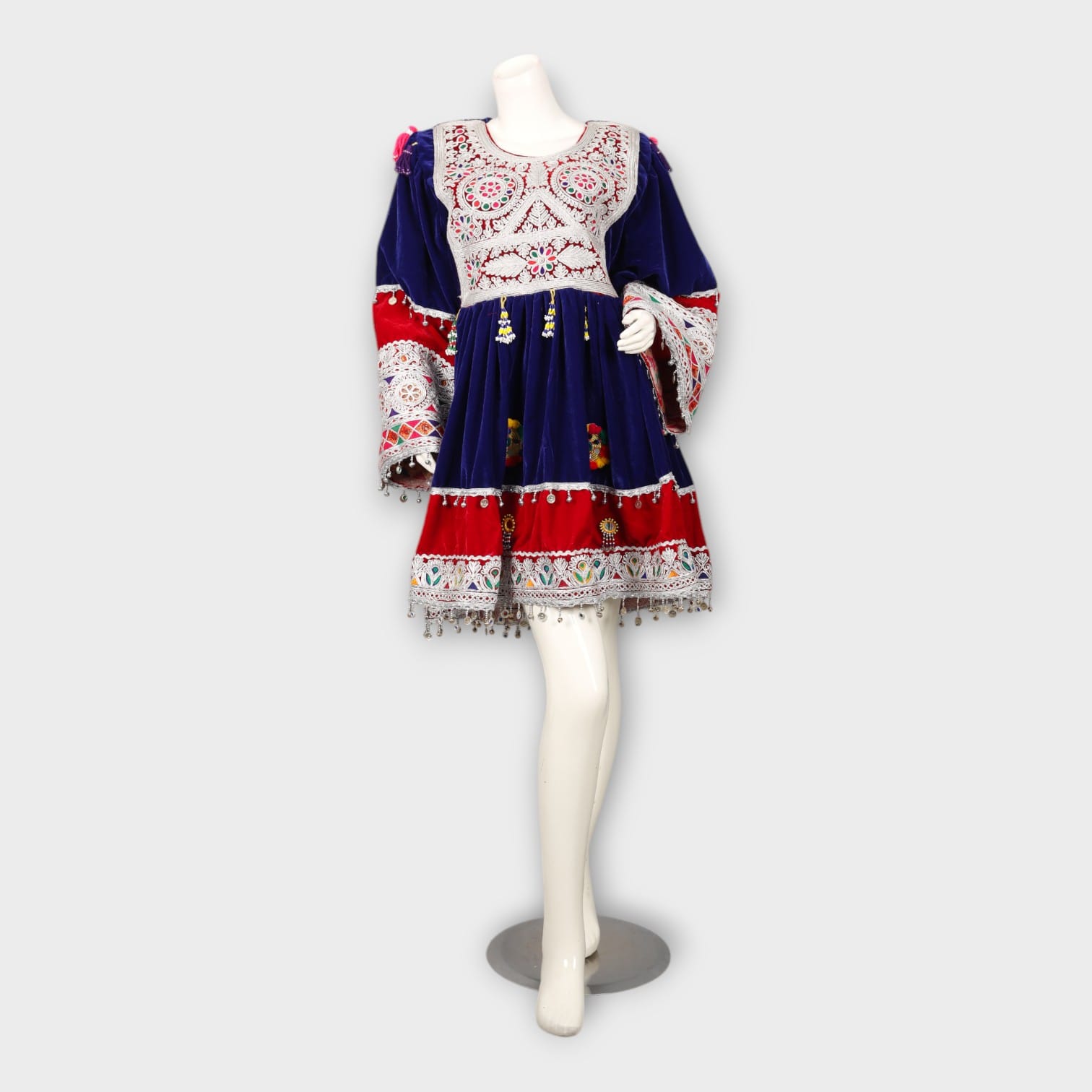 Navy & Red Velvet Afghani Dress with Duppatia